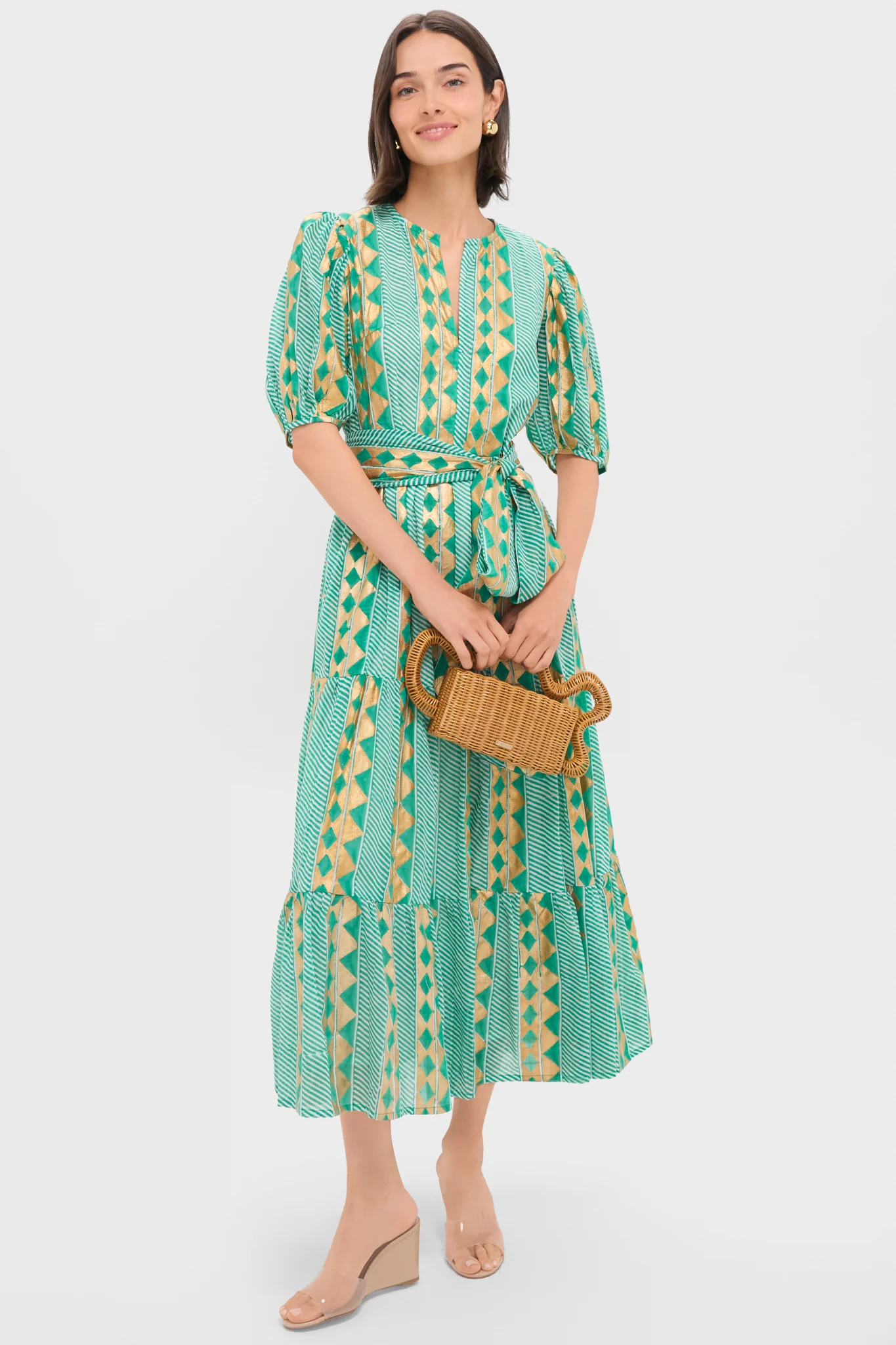 Exclusive Ascot Teal Puff Sleeve Maxi Dress - Image 2