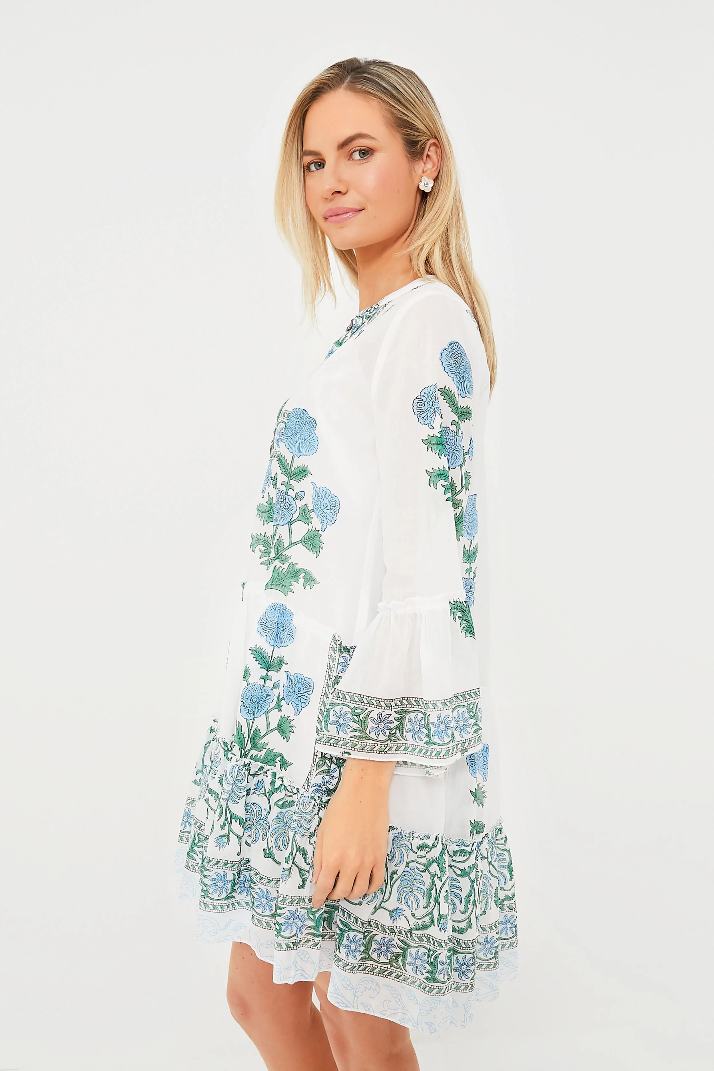Exclusive White Poppy Flared Sleeve Dress - Image 3