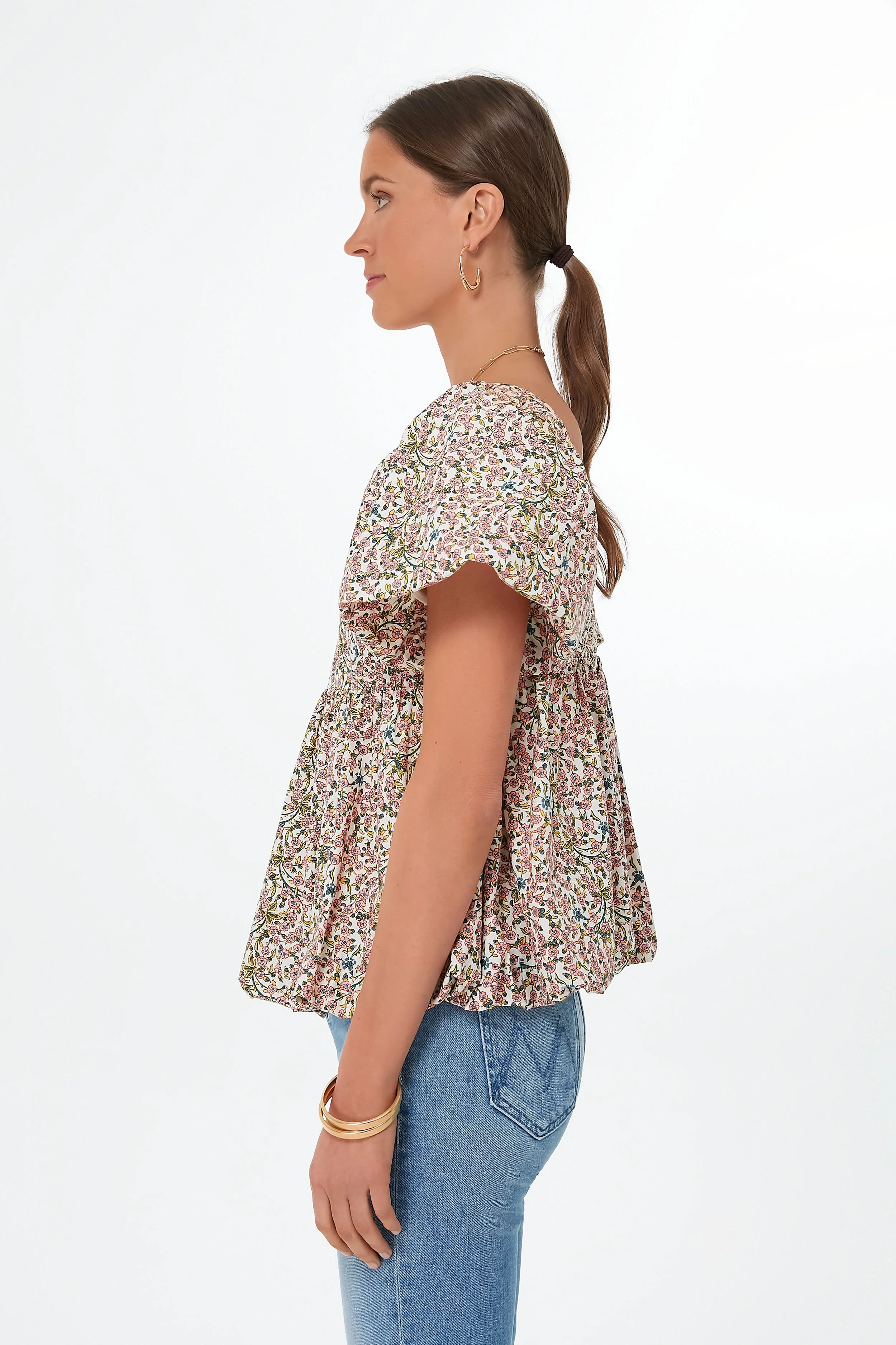 Floral Puff Sleeve Smocked Scoop Neck Virginia Blouse - Image 4