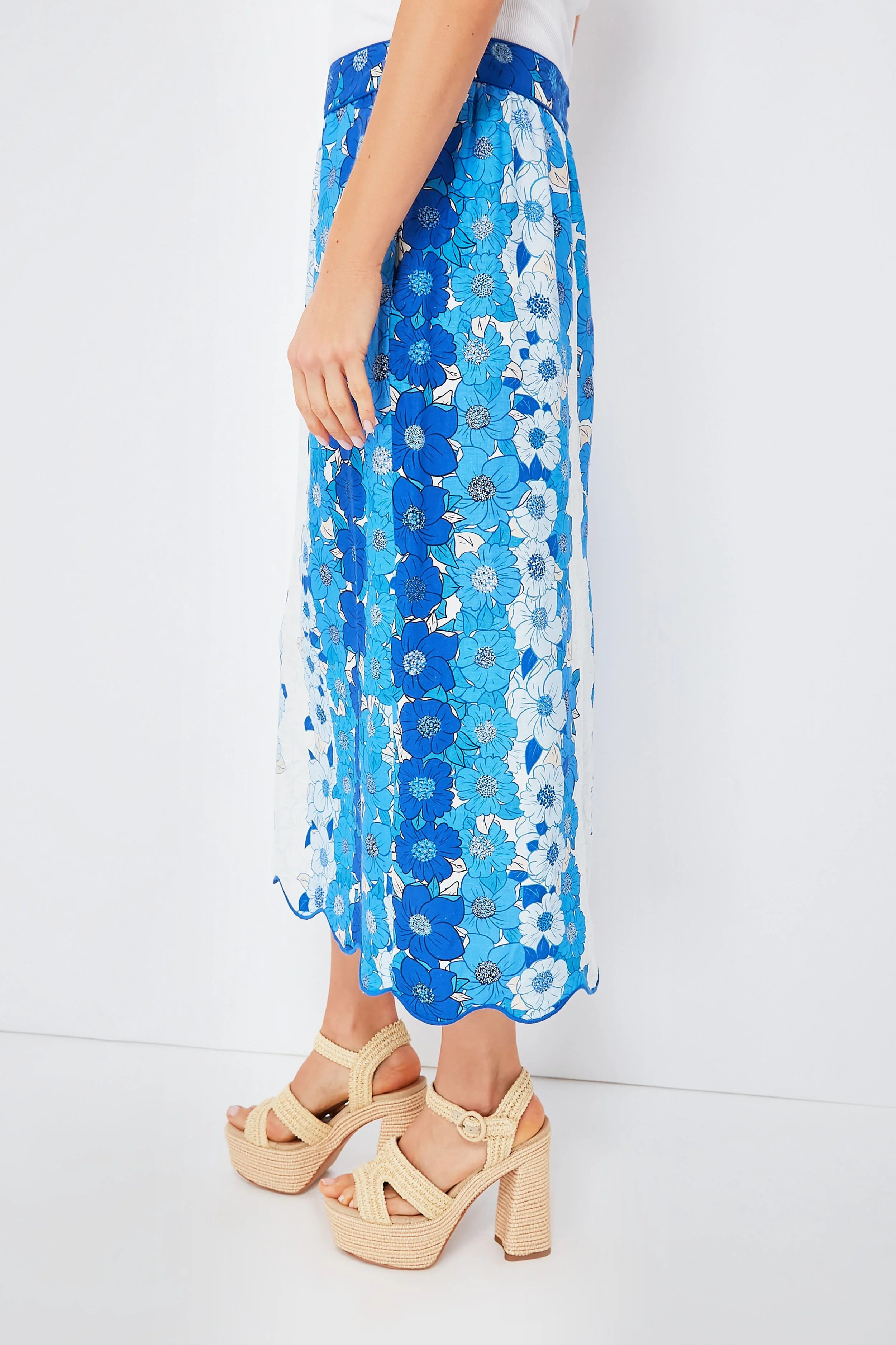 Flower Stripes Off White Midi Skirt - Image 3
