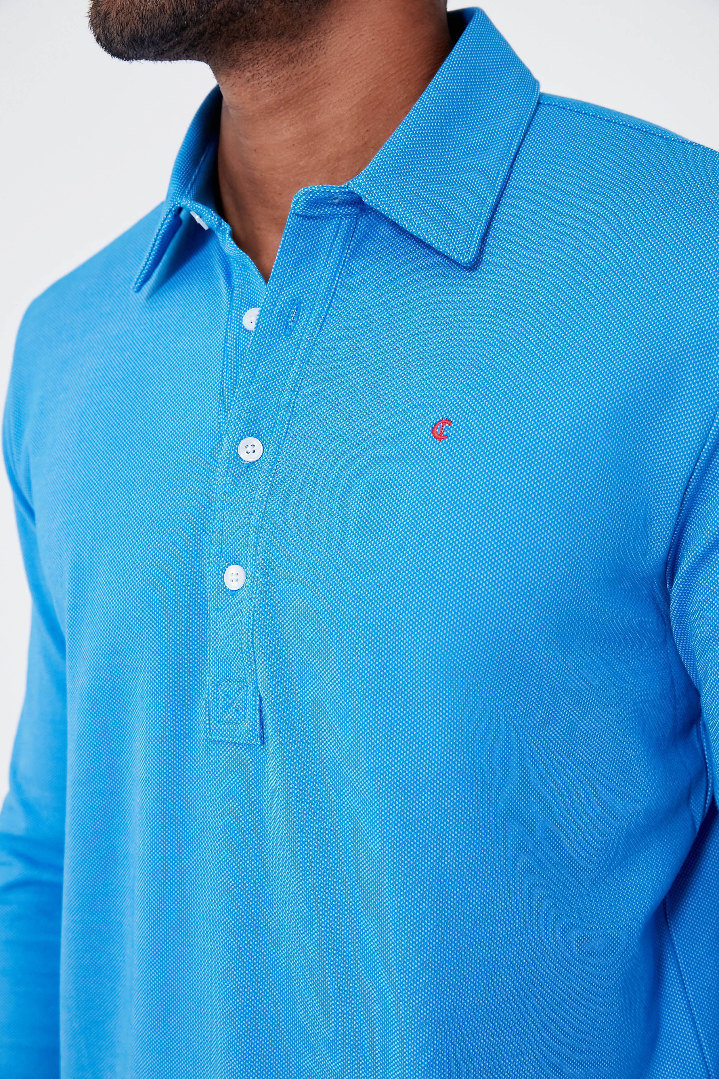 French Blue Jacquard Long Sleeve Range Polo - Image 3