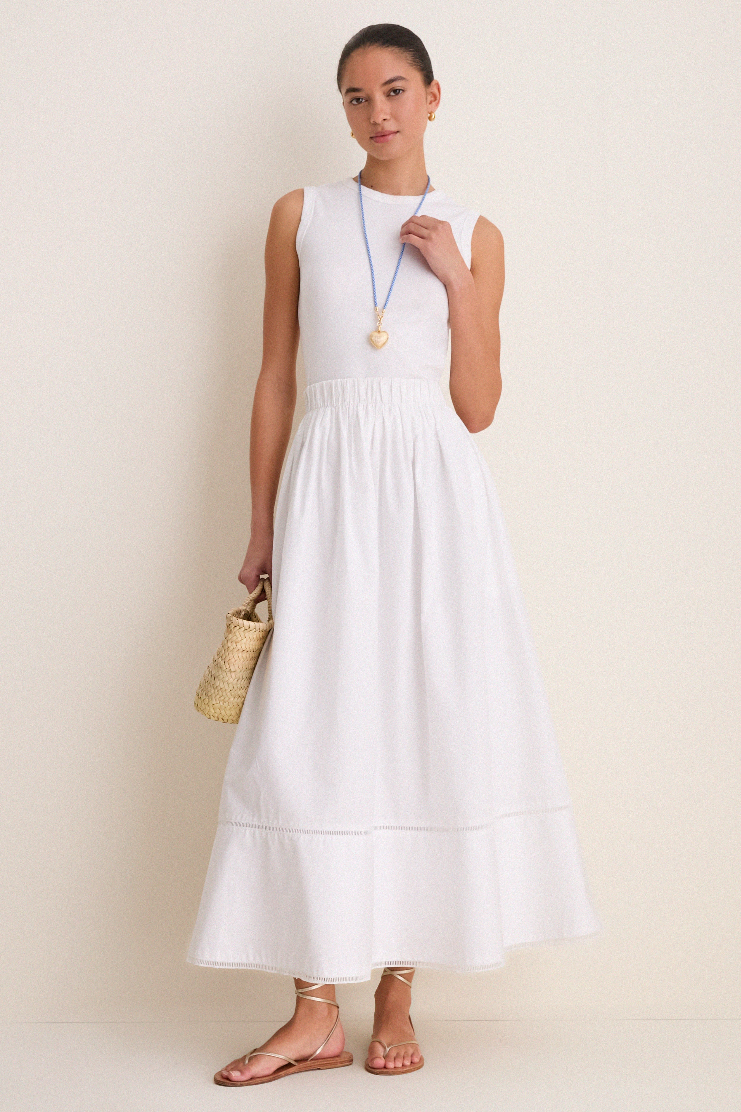 Gold, Blue and White Long Happy Cord Necklace with Heart - Image 3