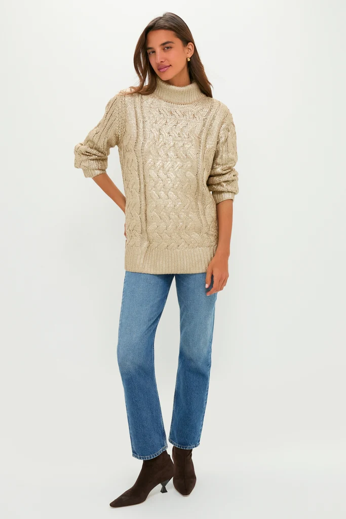 Gold Foil Carder Cable Knit Sweater - Image 6