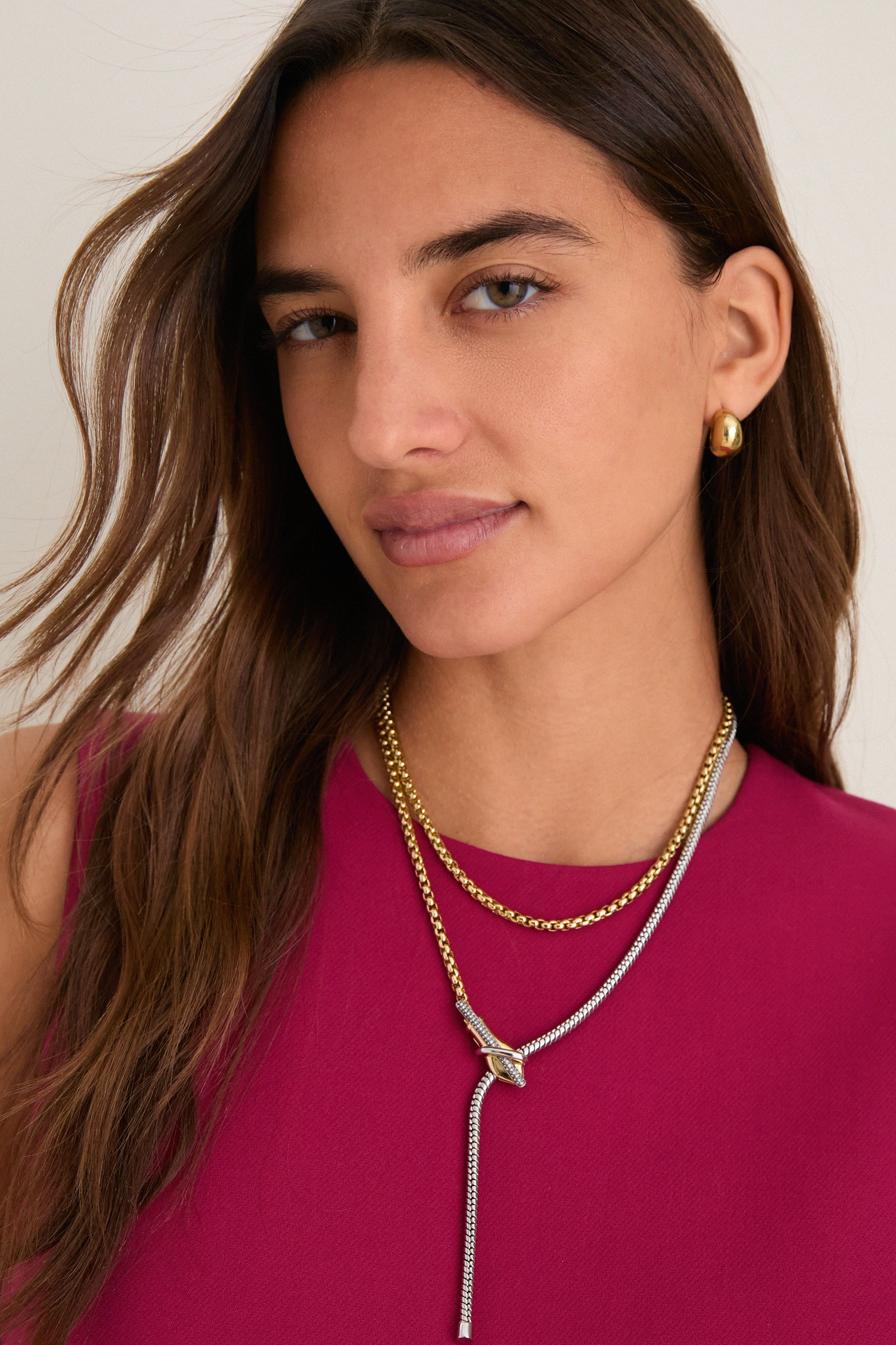 Gold, Silver and Crystal Venom Lariat Necklace - Image 2