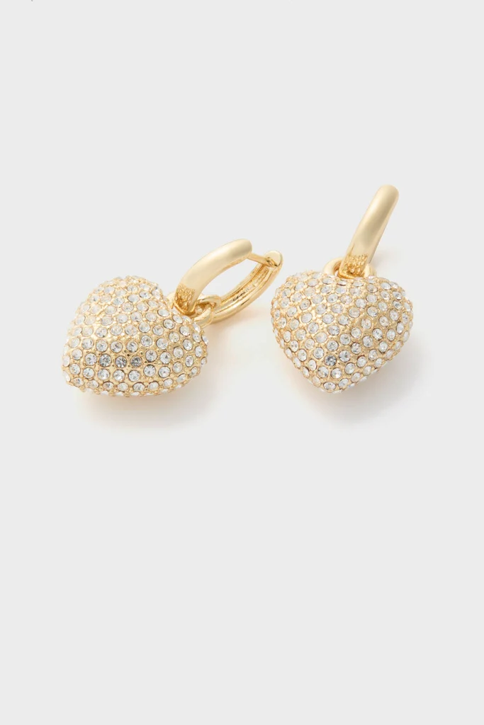 Gold The Mini Pave Puffy Heart Earrings - Image 4
