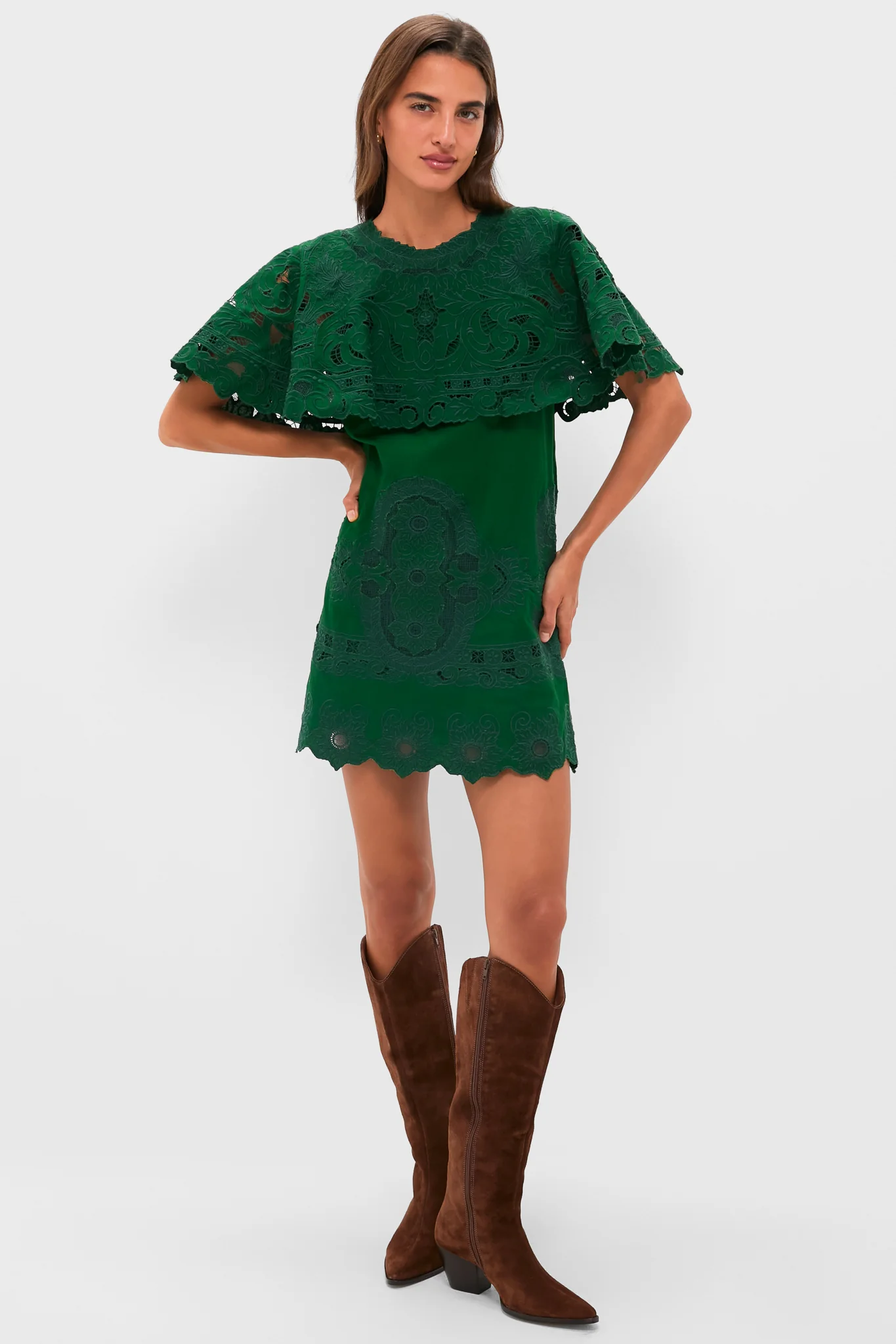 Green Ceci Embroidery Capelet Mini Dress - Image 6