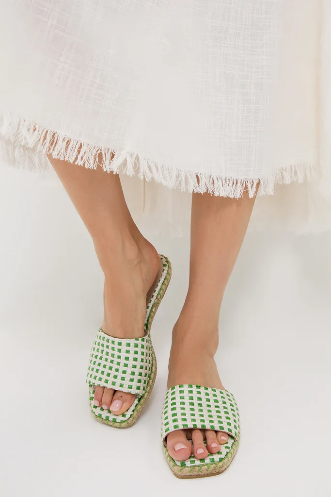 Green Gingham Veronica Slide Sandals - Image 3