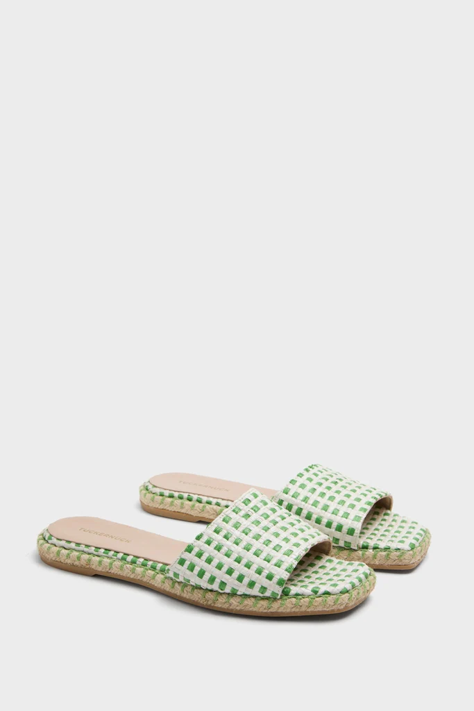 Green Gingham Veronica Slide Sandals - Image 6