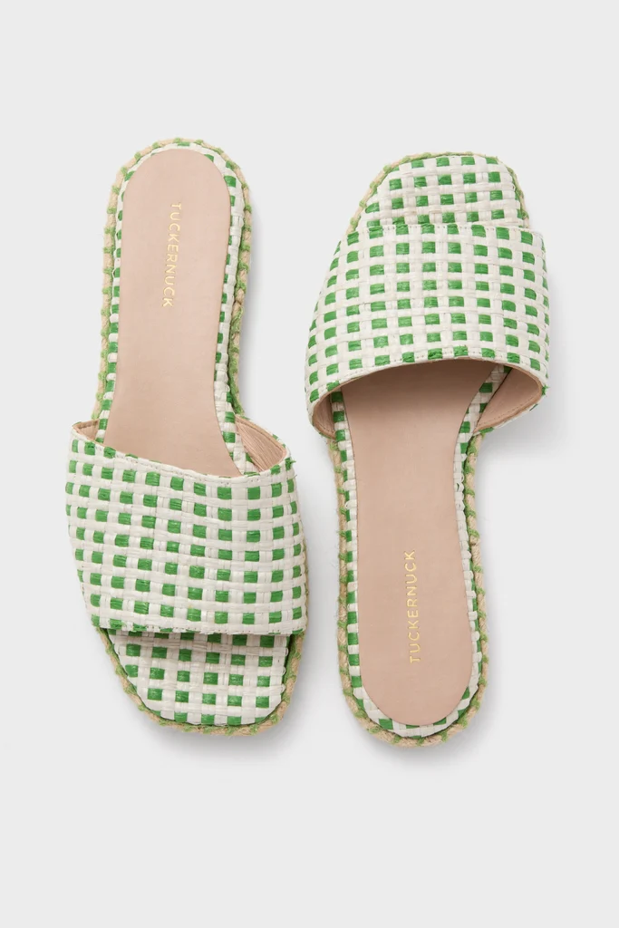 Green Gingham Veronica Slide Sandals - Image 7