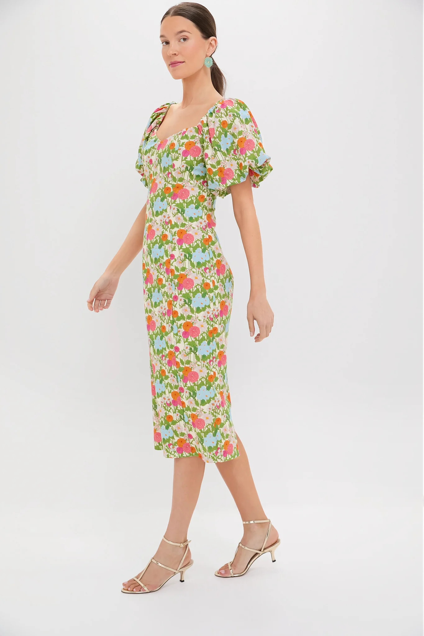 Green Multi Begonia Floral Sallie Midi Dress - Image 2