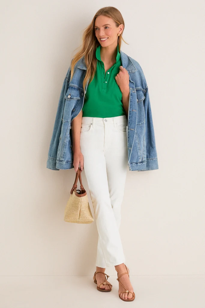 Green Pique Puff Sleeve Peggy Polo - Image 2