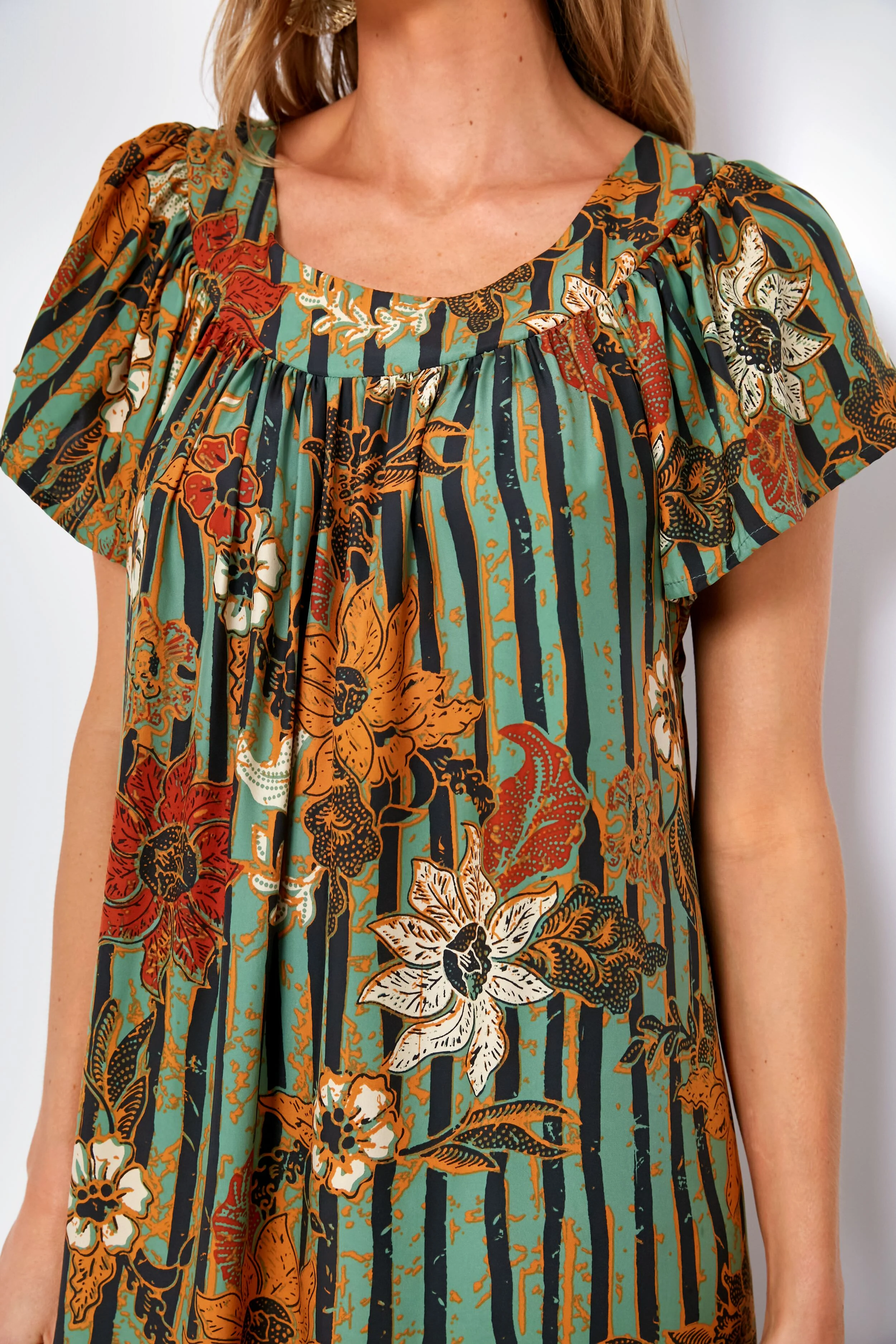 Green Sunflower Stripe Print Moss Sienna Midi Dress - Image 5