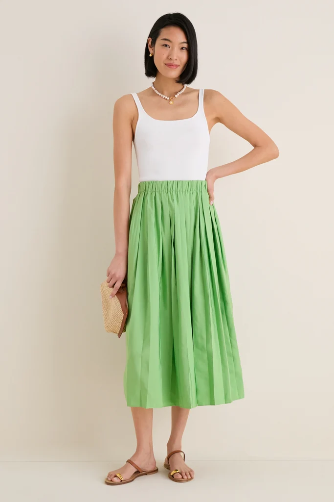 Pistachio Pleated Dixon Midi Skirt - Image 3