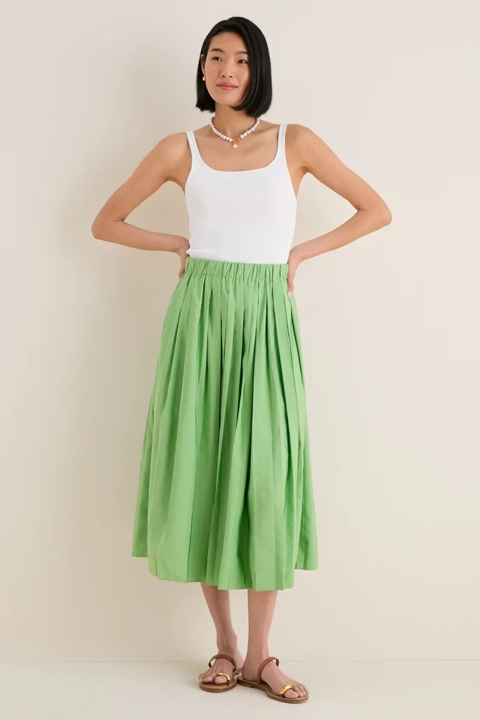 Pistachio Pleated Dixon Midi Skirt - Image 7
