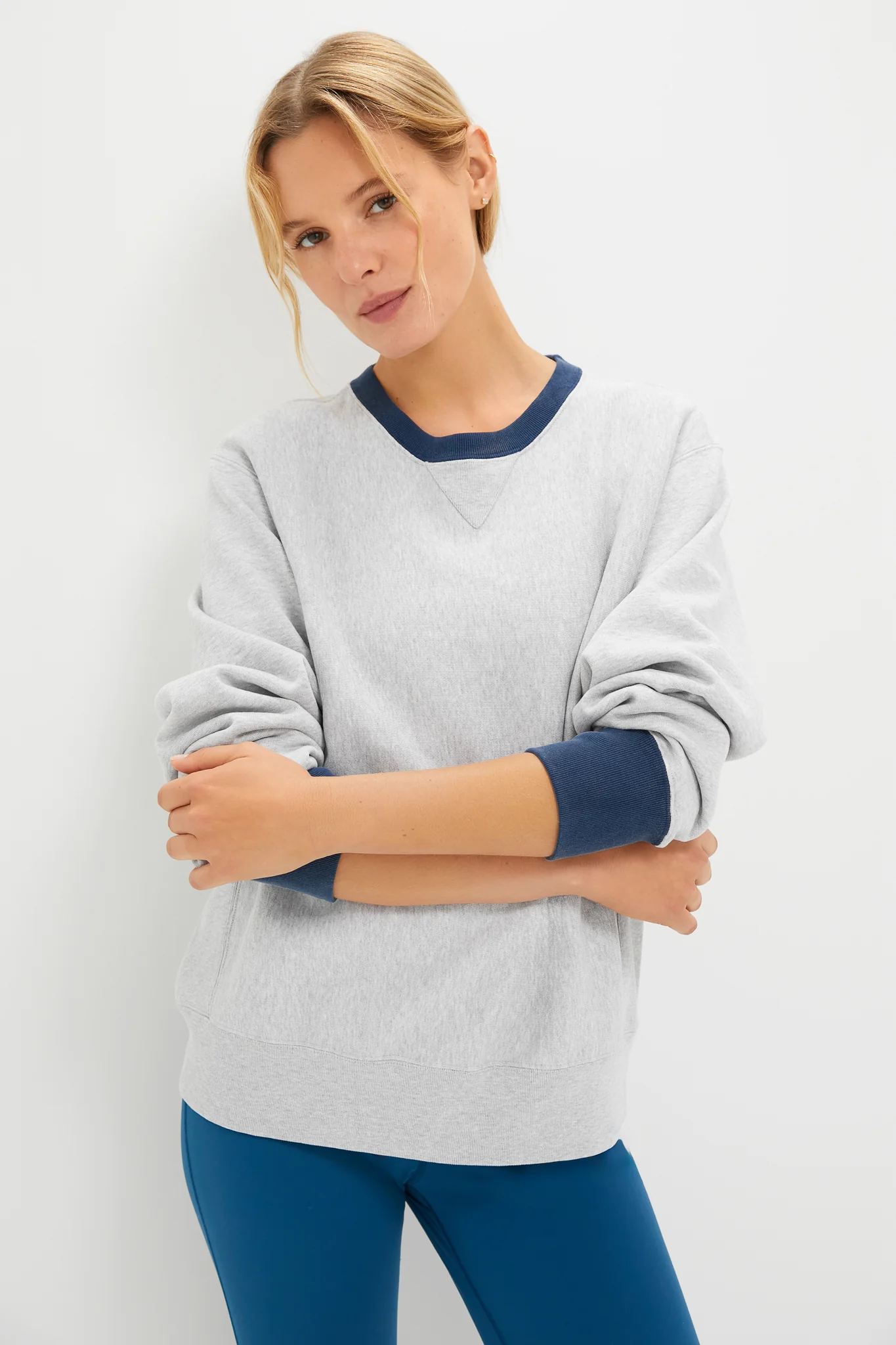 Heather Gray and Navy 100% Cotton Kolar Crewneck Sweatshirt
