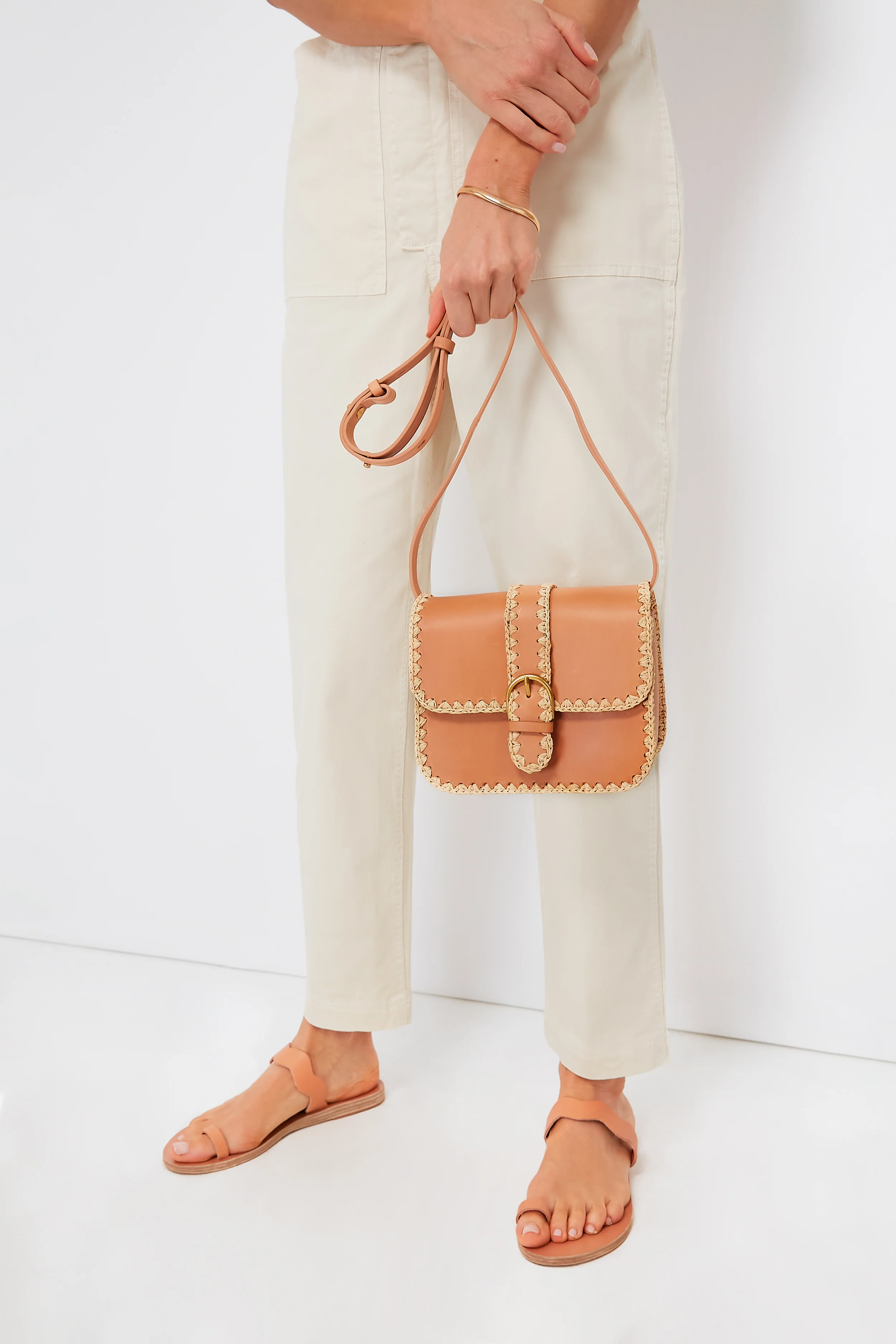 Honey Vachetta Lisel Raffia Trimmed Crossbody - Image 5