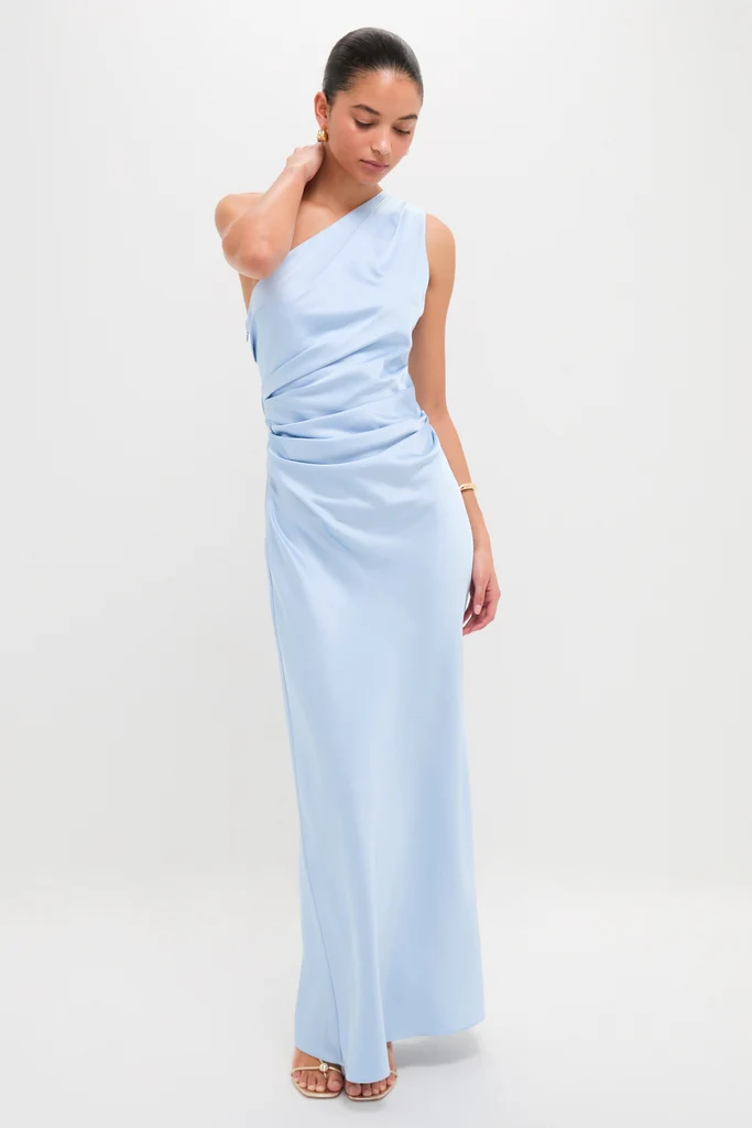 Ice Blue Angela One Shoulder Maxi Dress