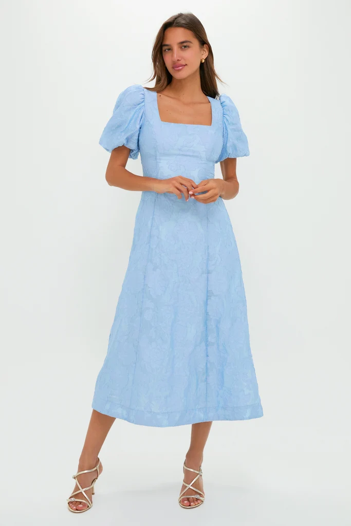 Ice Blue Jacquard Inez Maxi Dress