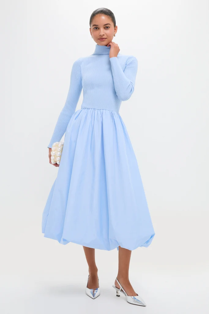 Ice Blue Mixed-Media Michaela Midi Dress - Image 2