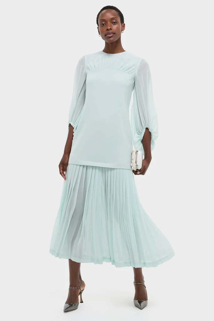 Ice Blue Chiffon Pleated Lorraine Dress - Image 3