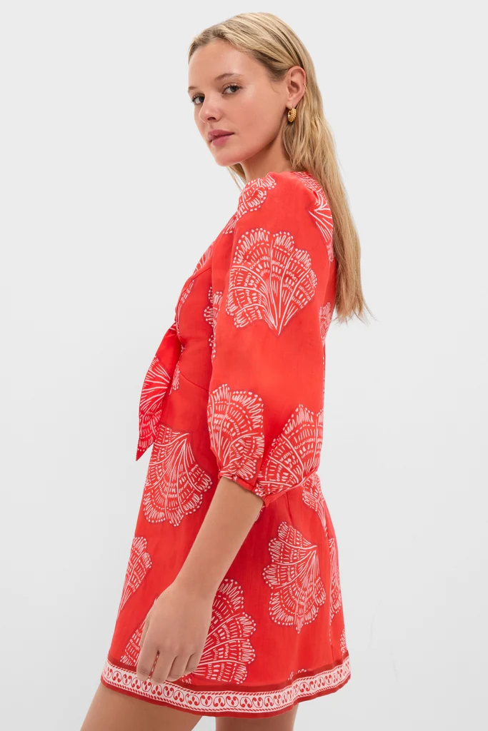 Indira Coral Tie Front Mini Dress - Image 4