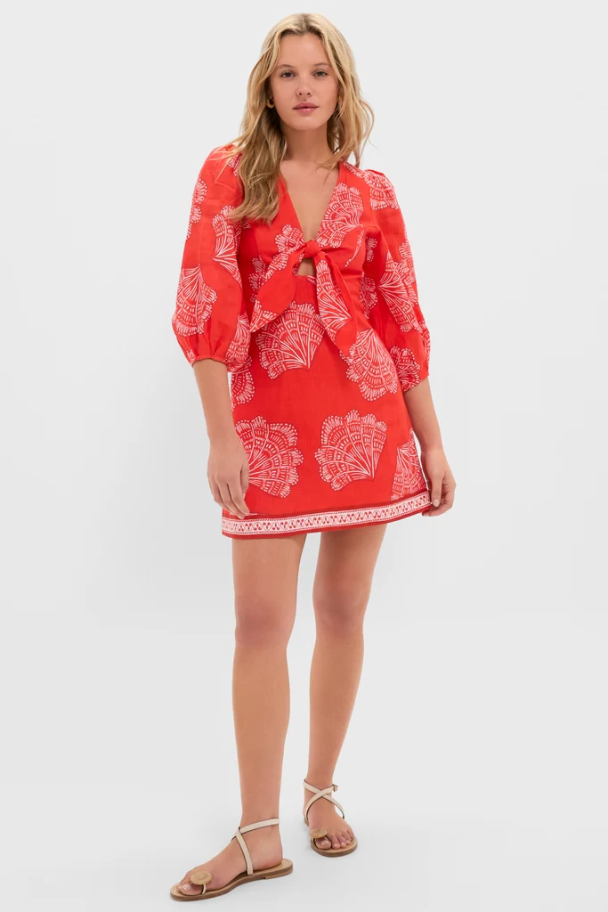 Indira Coral Tie Front Mini Dress - Image 6