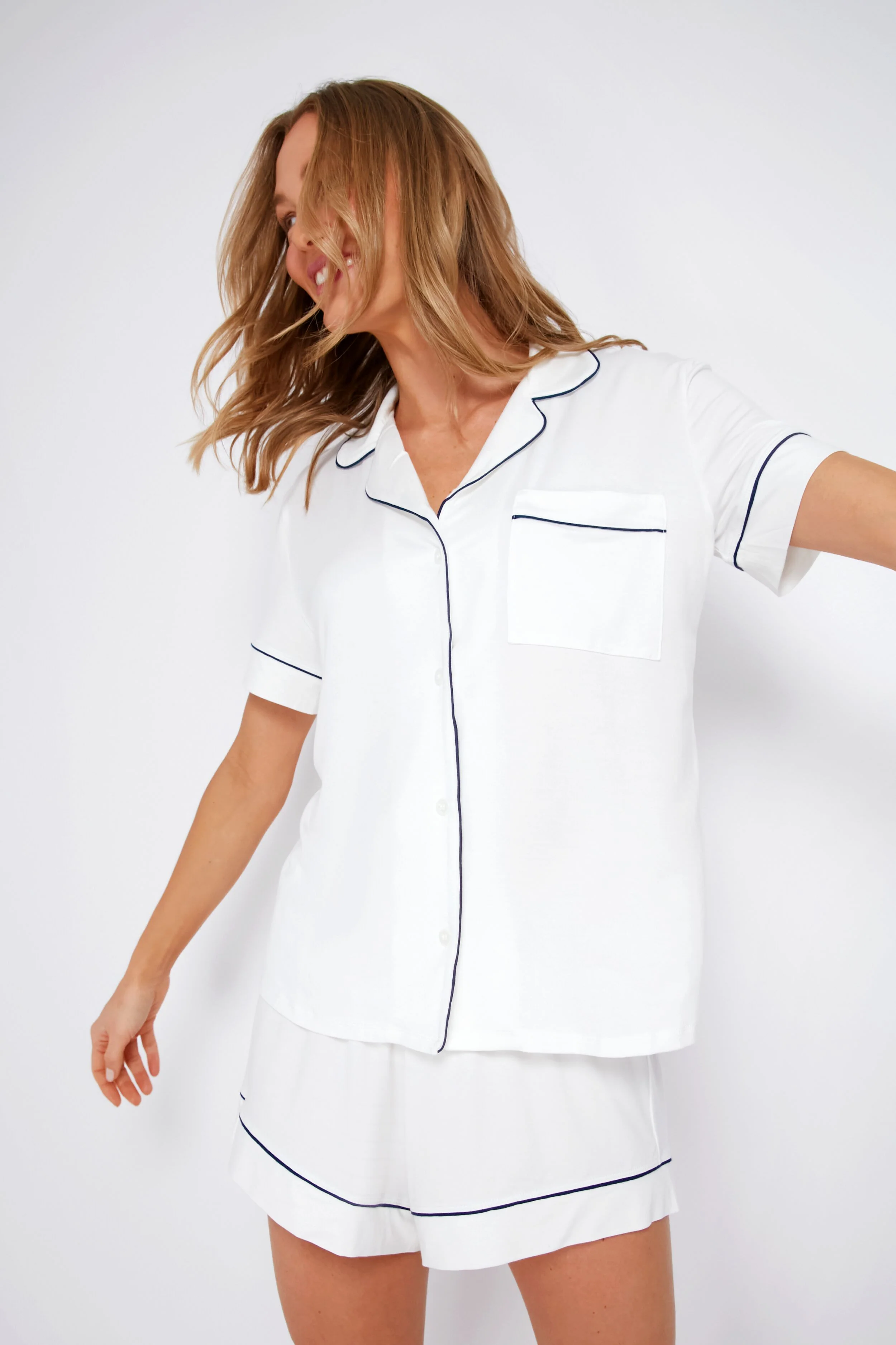 Ivory and Navy Gisele Short Sleeve PJ Set - Image 2