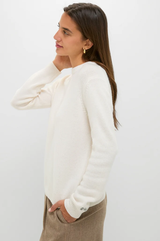Ivory Cashmere Boyfriend Bodie Crewneck - Image 3