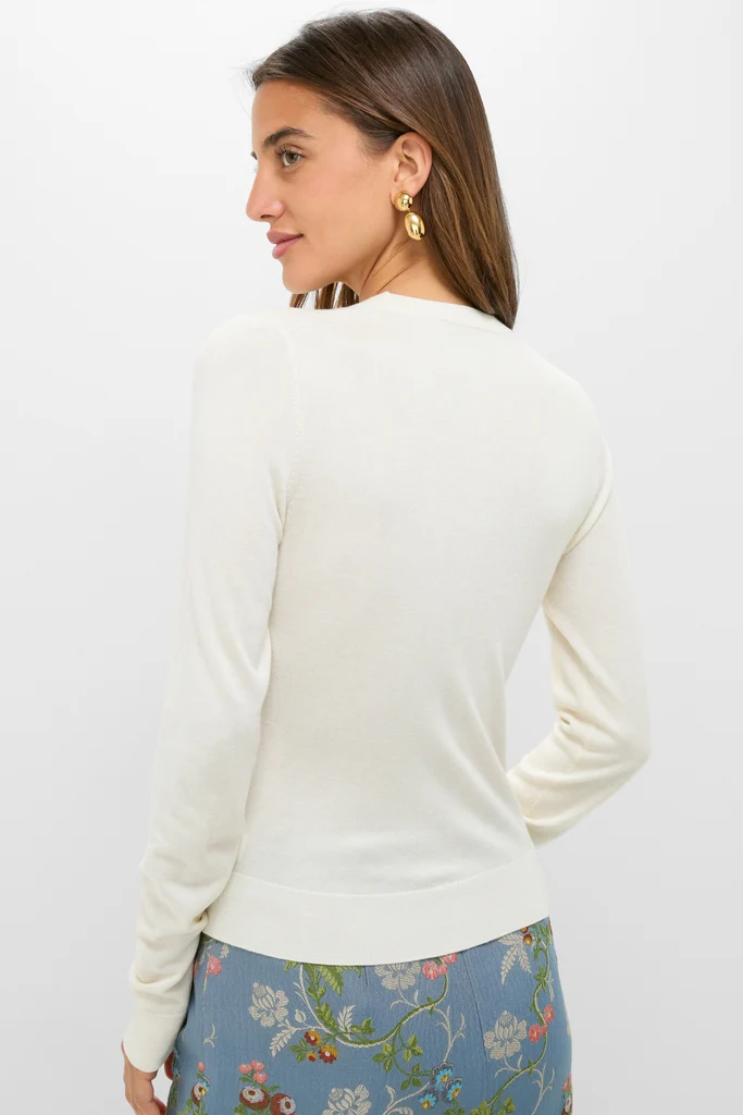 Ivory Cashmere Silk Long Sleeve Katie Tee - Image 3