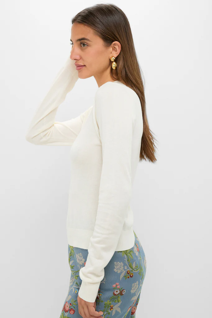 Ivory Cashmere Silk Long Sleeve Katie Tee - Image 6