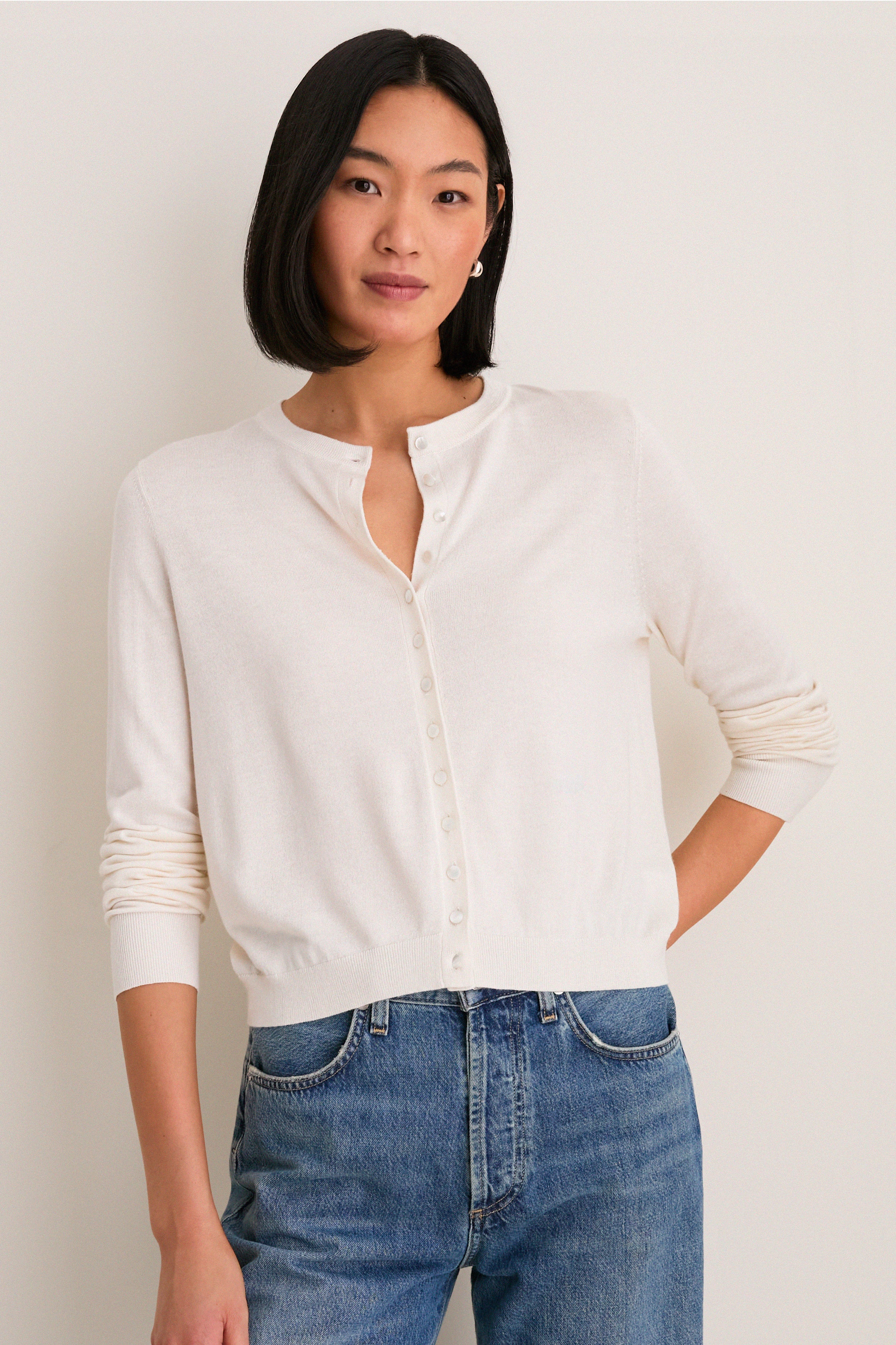 Ivory Cashmere Silk Spencer Cardigan - Image 7
