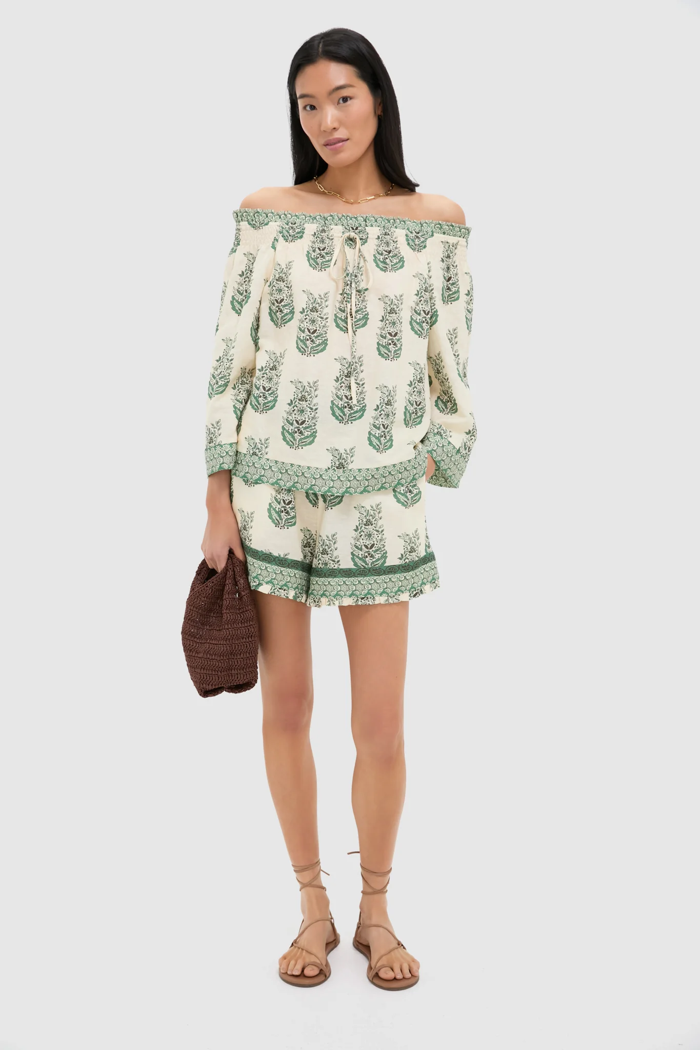 Jade Terrace Cotton Linen Off the Shoulder Ashleigh Blouse - Image 2