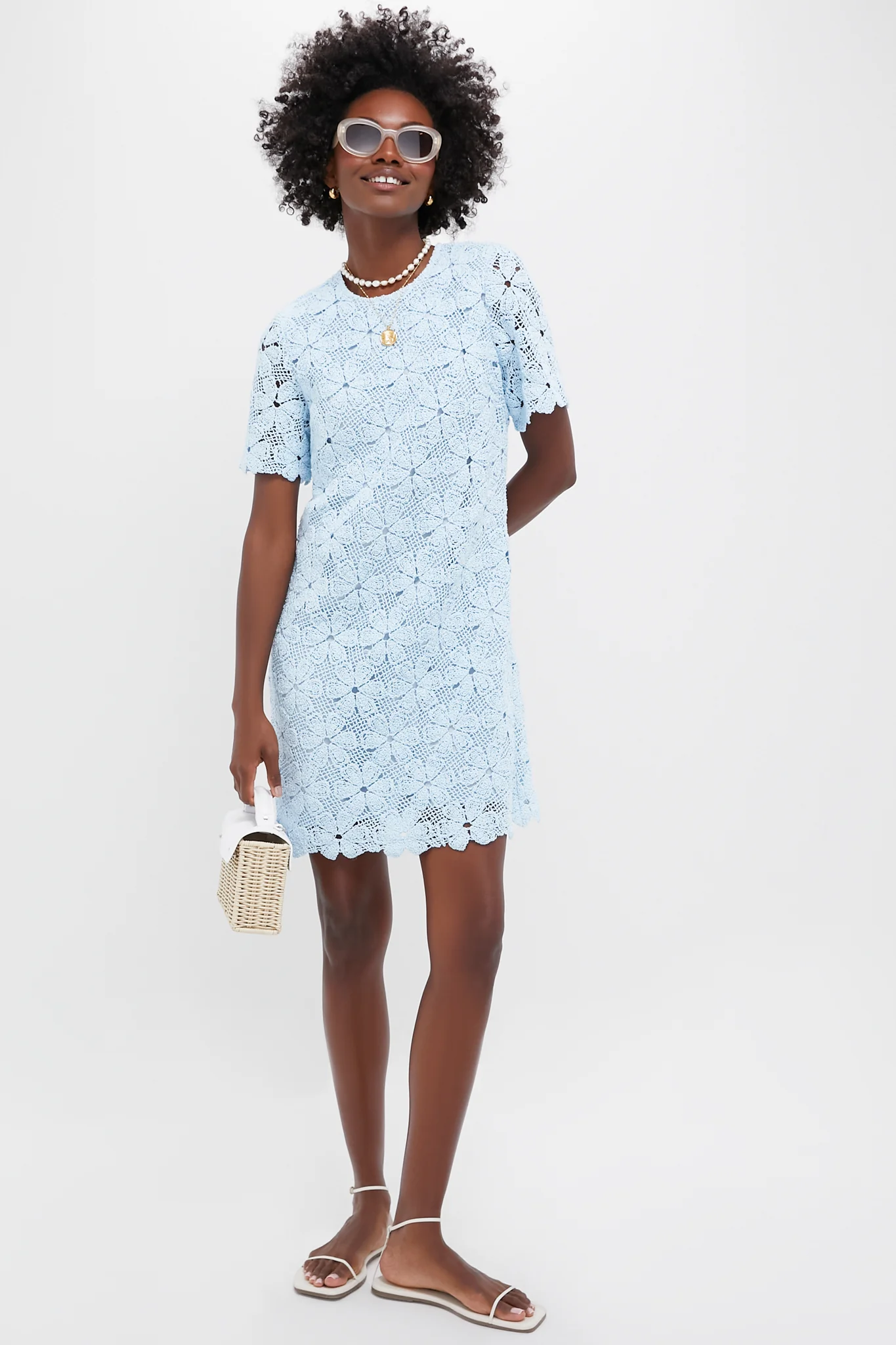 Light Blue Crochet Belclaire Dress - Image 2
