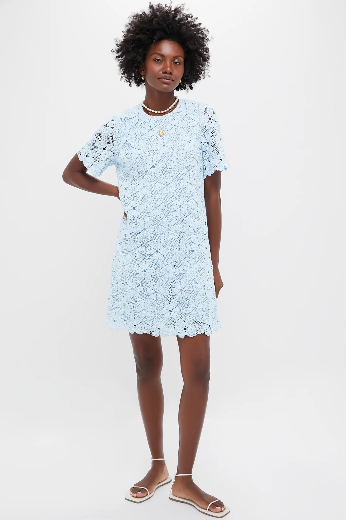 Light Blue Crochet Belclaire Dress - Image 6
