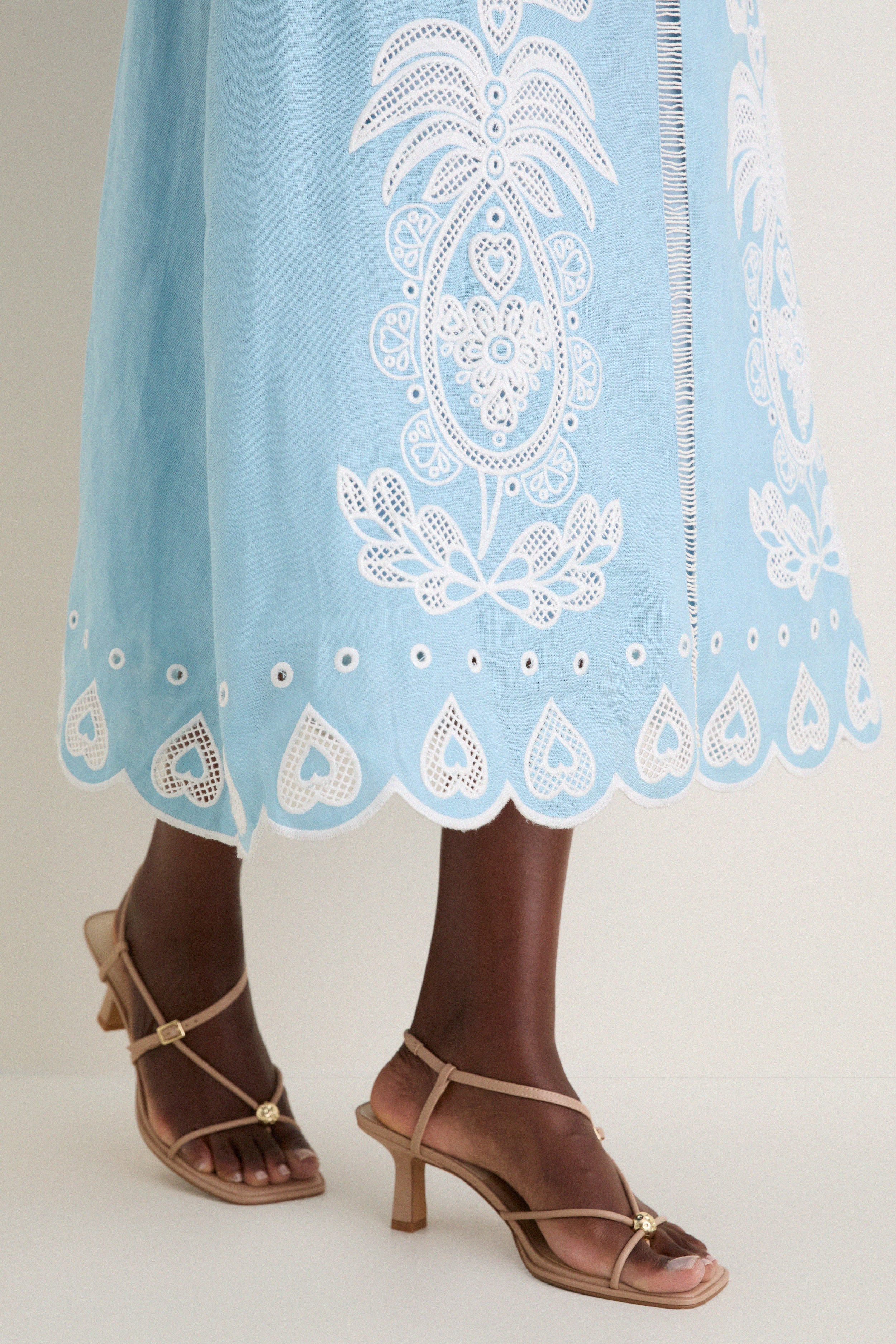 Light Blue Embroidery Short Sleeve Midi Dress - Image 6