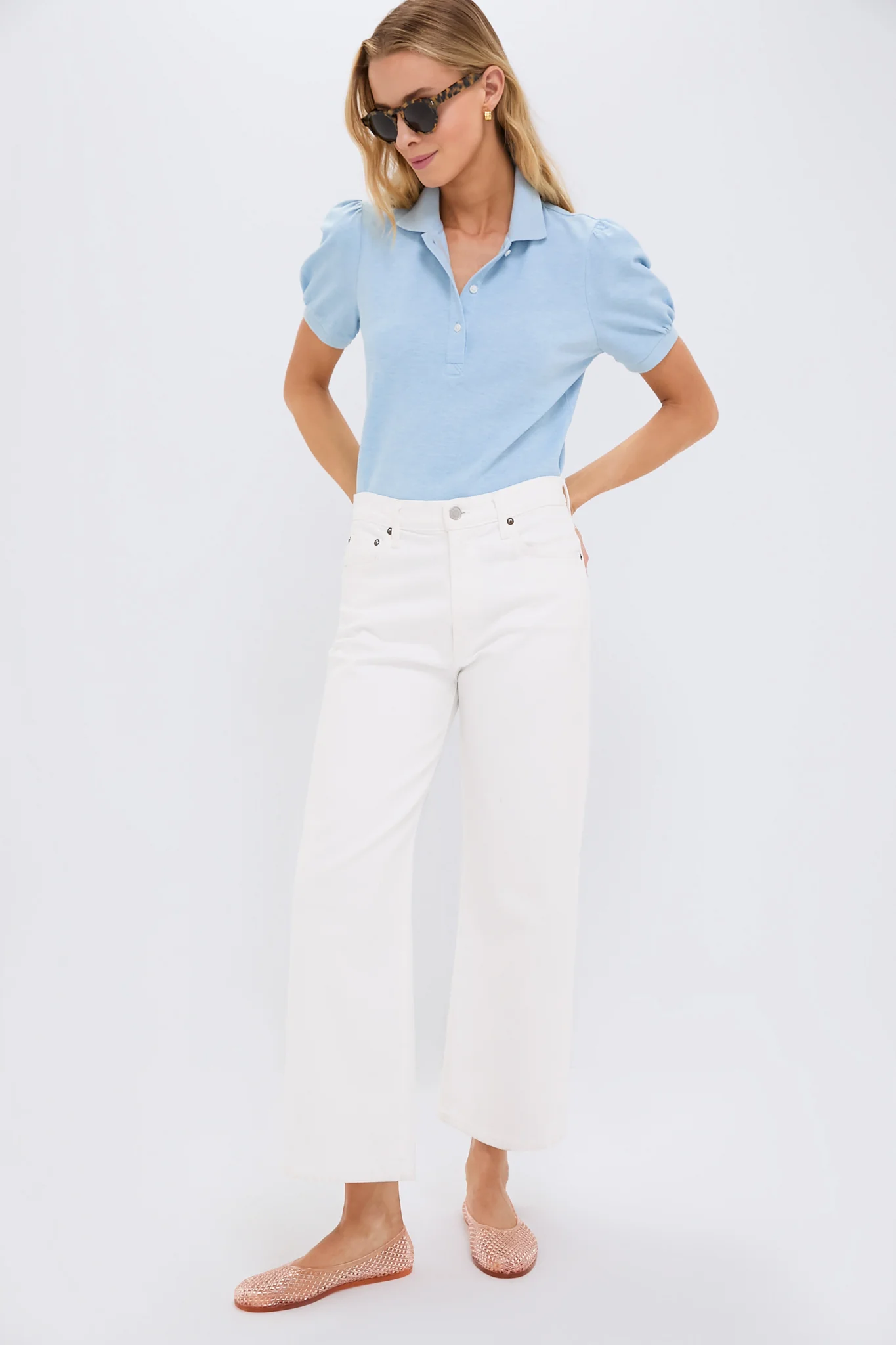 Light Blue Pique Puff Sleeve Peggy Polo - Image 6