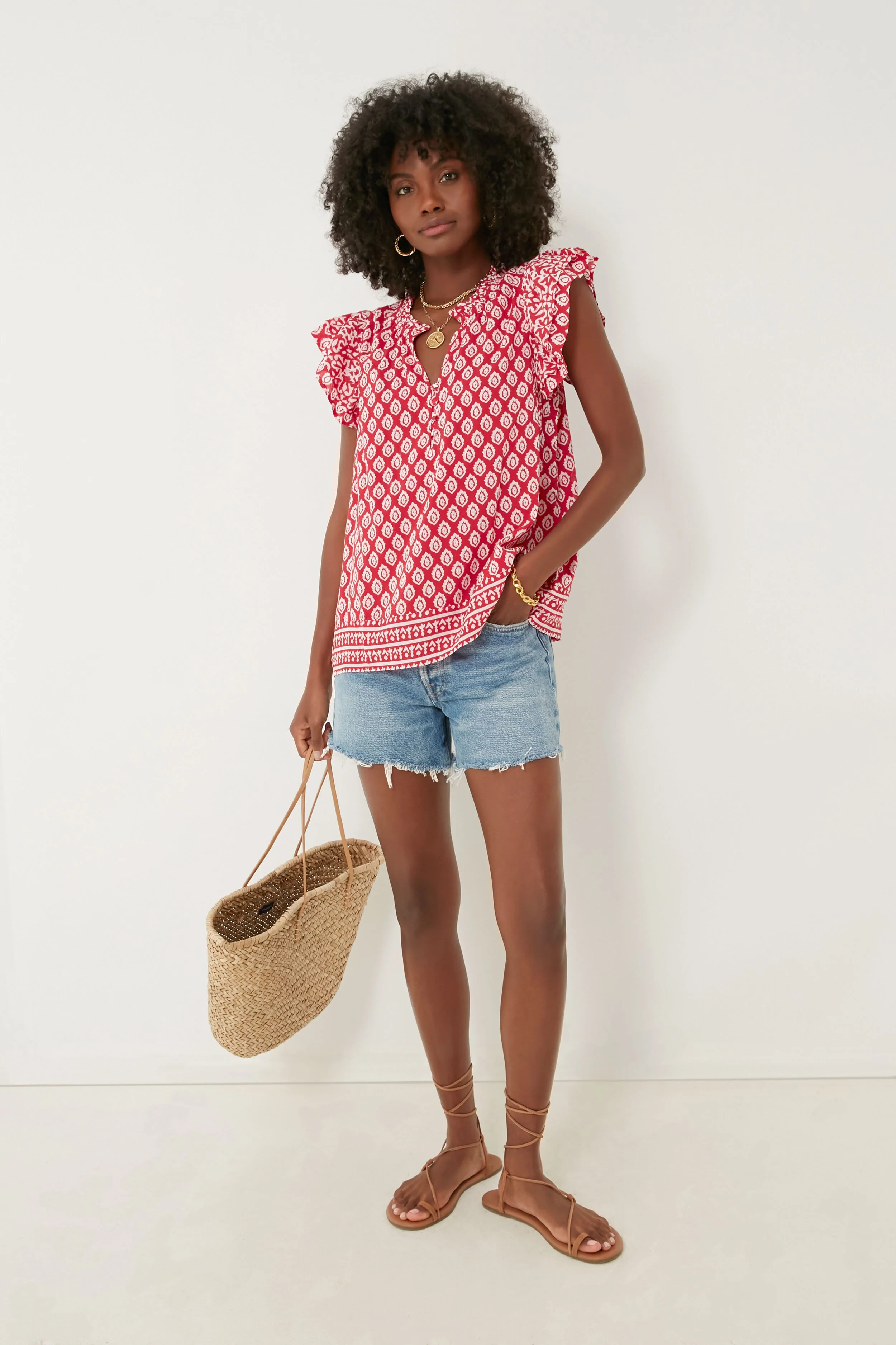 Lighthouse Red Tile Ruffle Top - Image 2