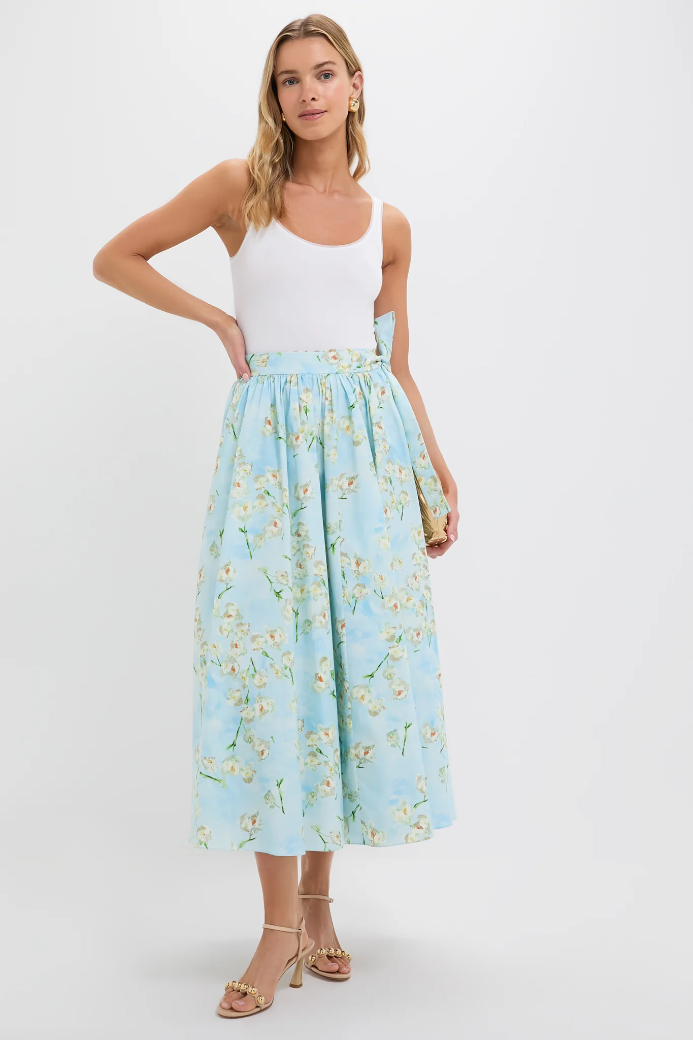Little Lillies on Blue Evelyna Midi Skirt - Image 2