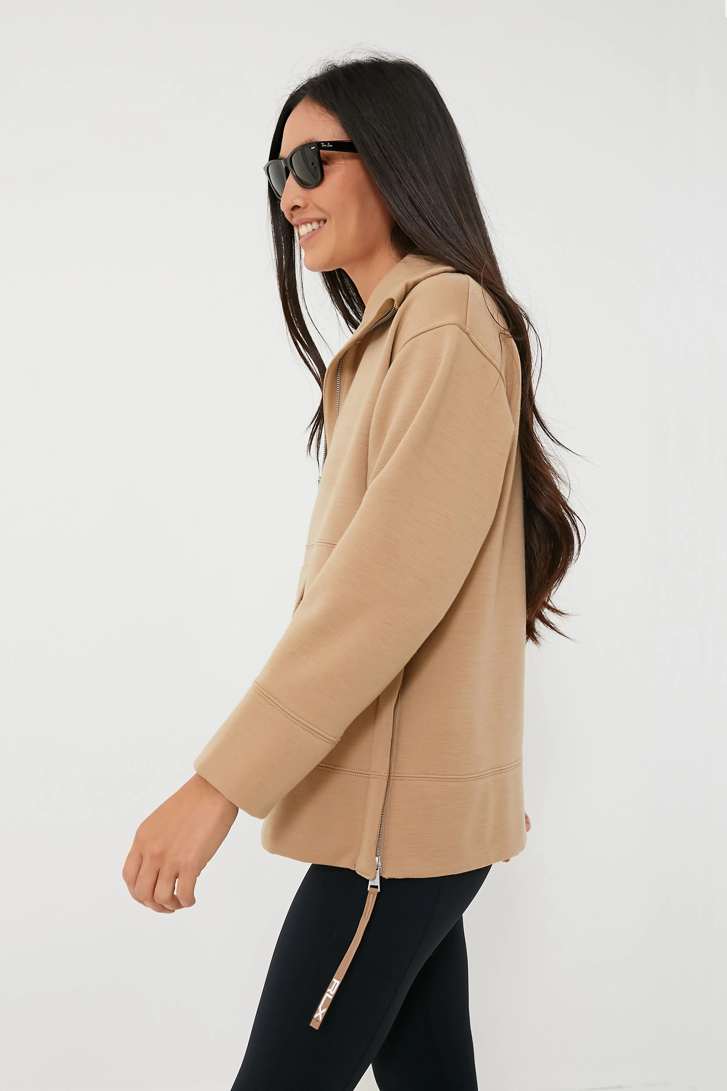 Long Sleeve Wool Blend Double Knit Half Zip Tunic Pullover - Image 3