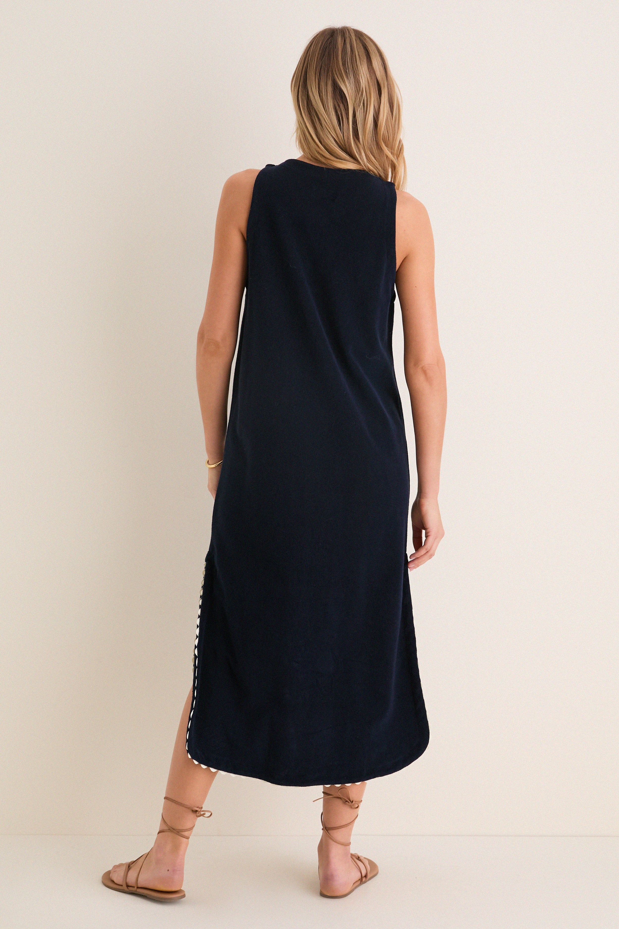 Navy Embroidered Bermuda Terrycloth Caftan - Image 4