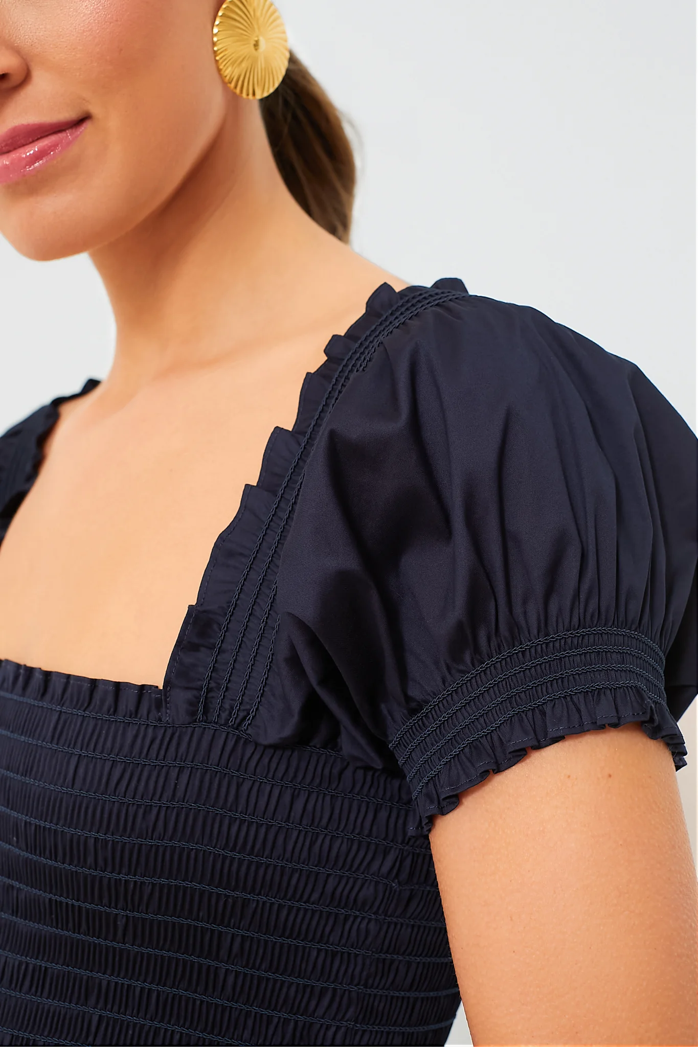 Medium Navy Smocked Cotton Dress - Image 6
