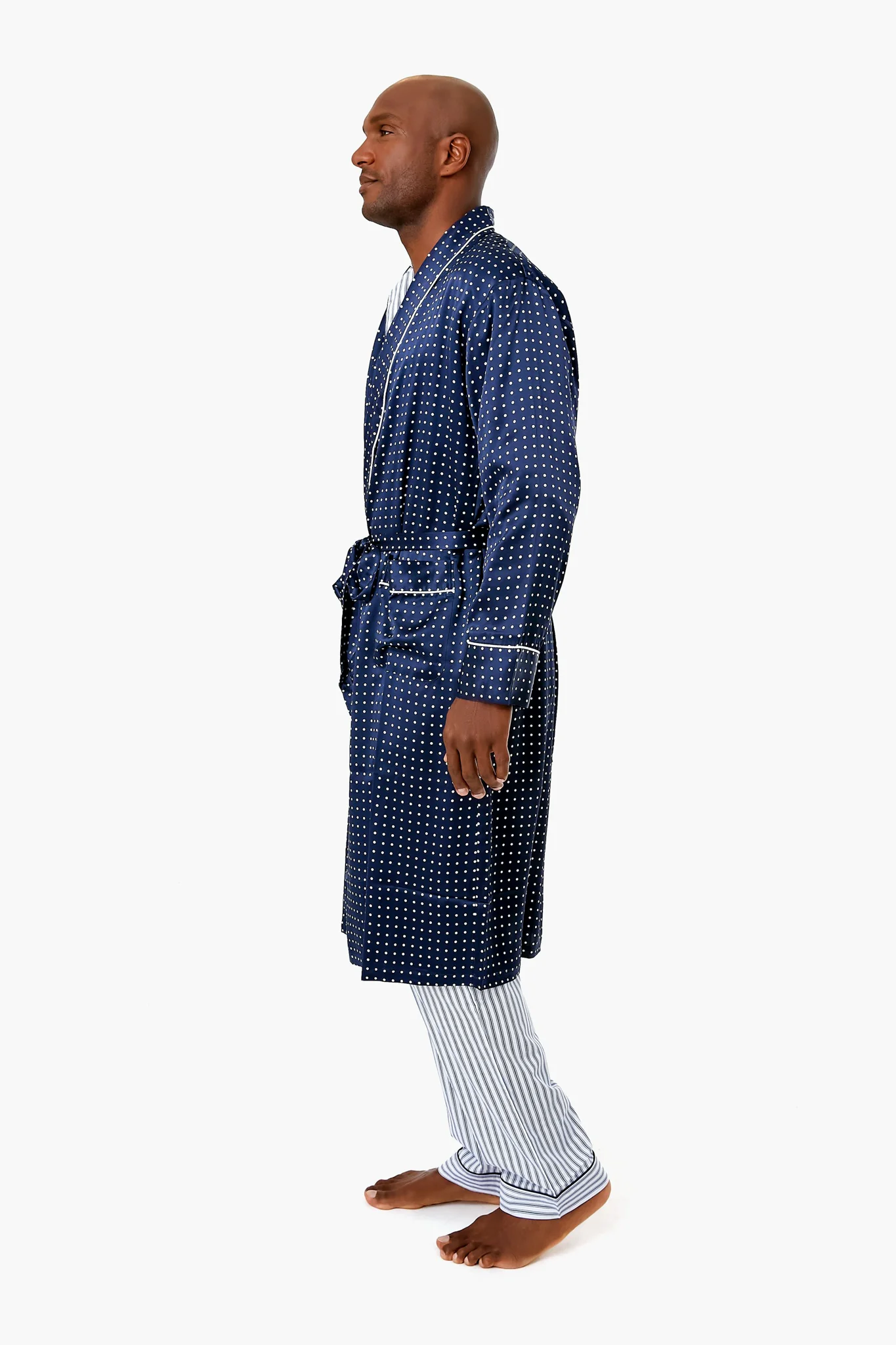 Mens Navy Silk Long Robe - Image 3