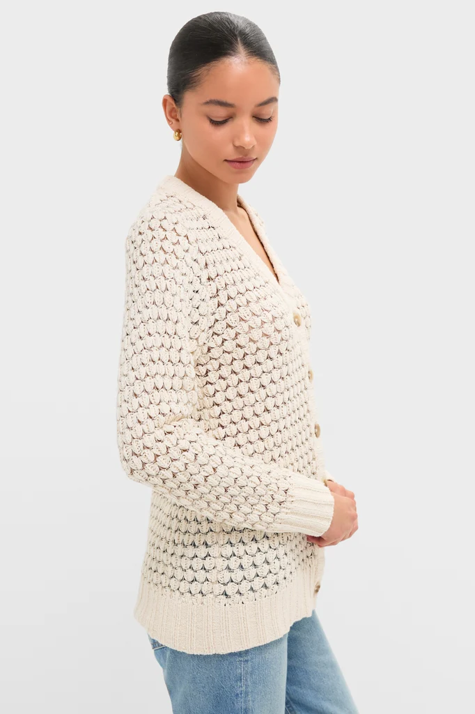 Metallic Cream Knit Caspar Cardigan - Image 3