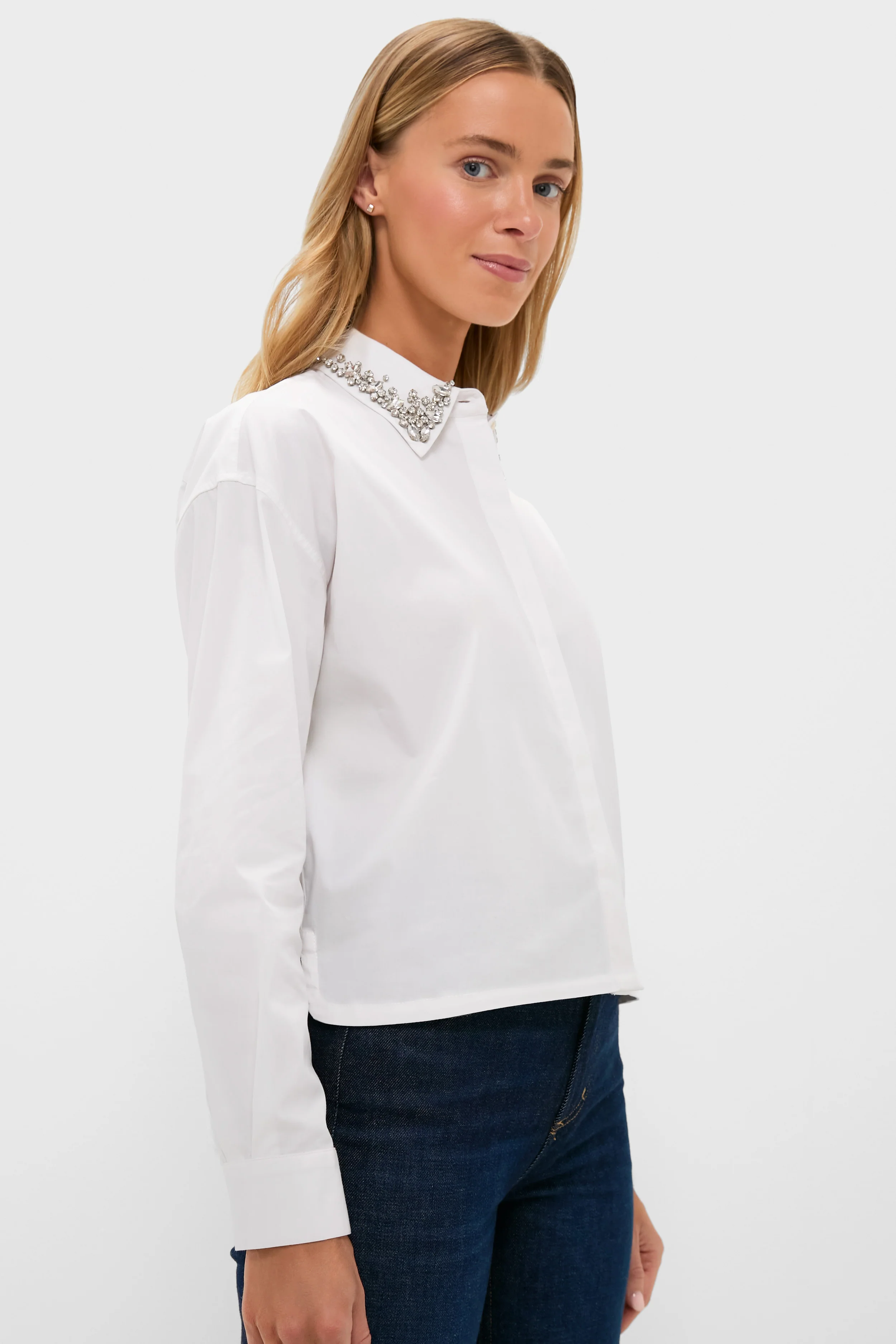 White Embellished Cropped Jasper Button Down - Image 3