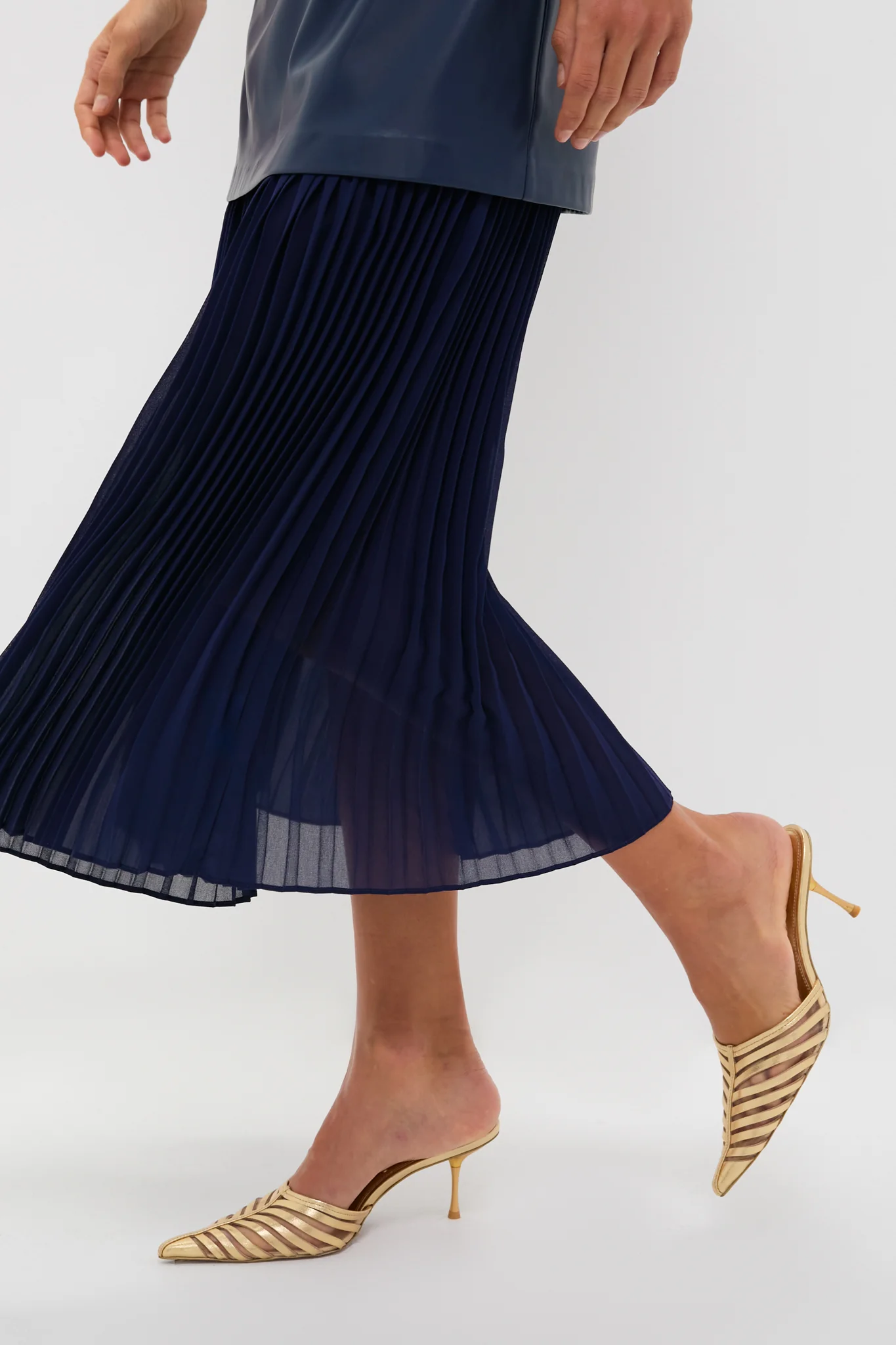 Mixed Media Leather Pleated Ozzy Midi Dress - Image 6