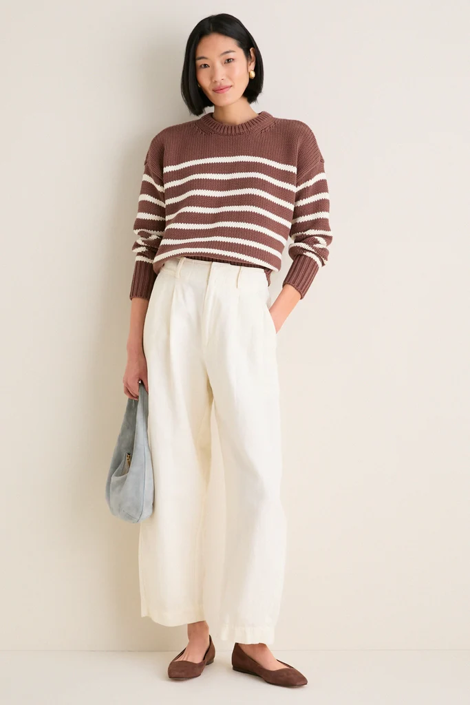 Mocha and Ivory Stripe Cotton Cliff Crewneck - Image 2