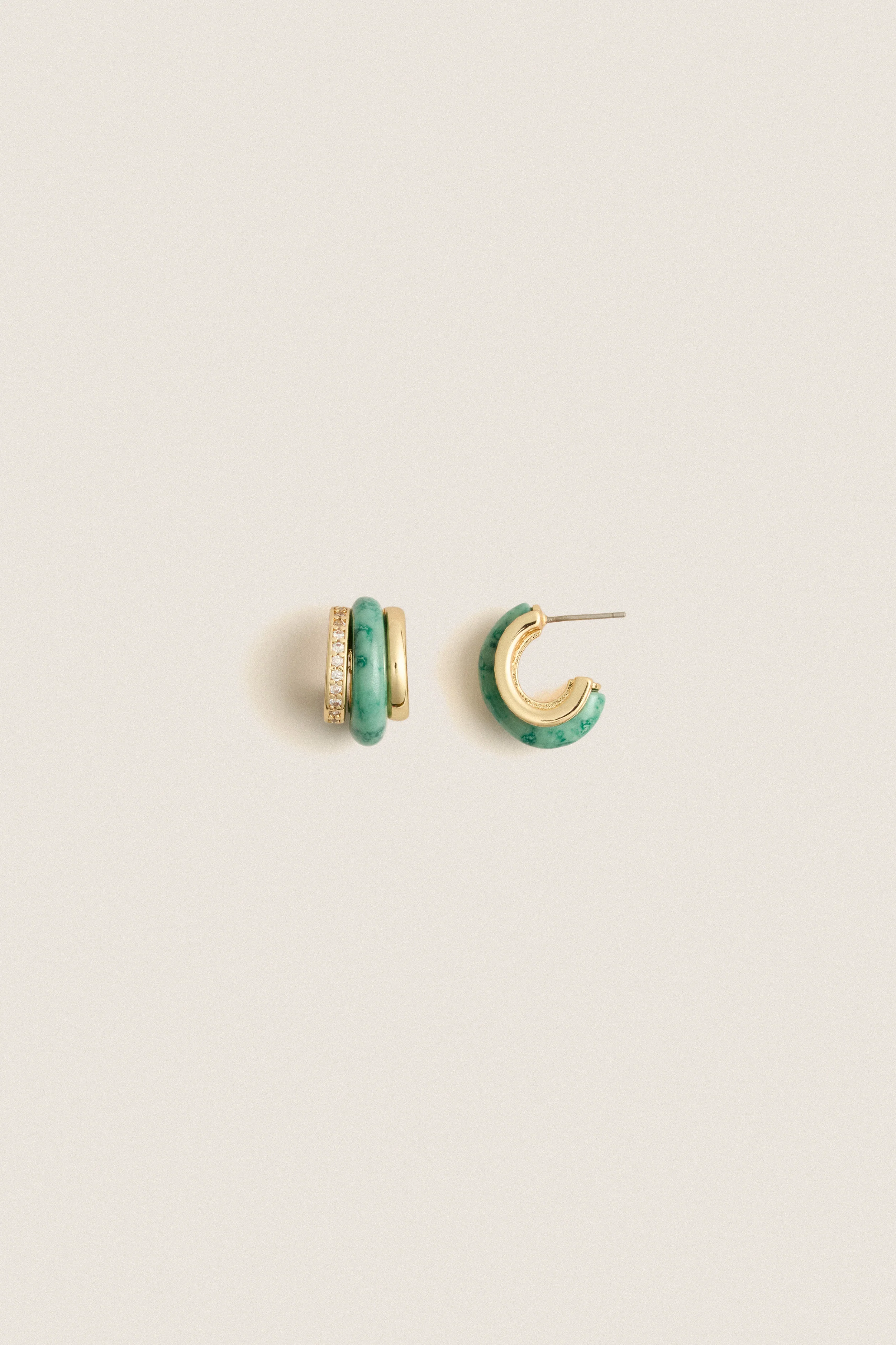 Moss Agate Semi Stone Combo Chubby Hoop Earrings