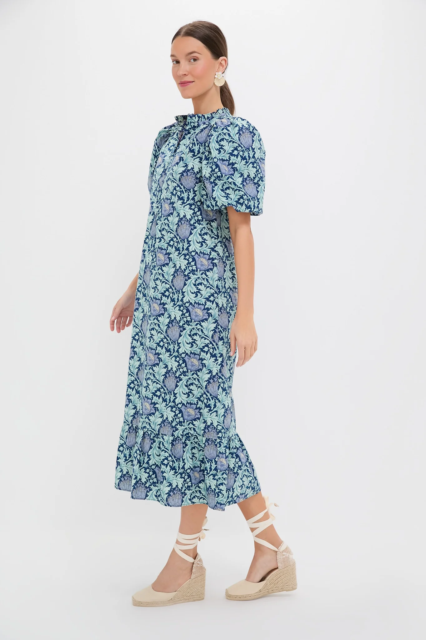 Multi Blue Leafy Floral Mimi Midi Dress - Image 3