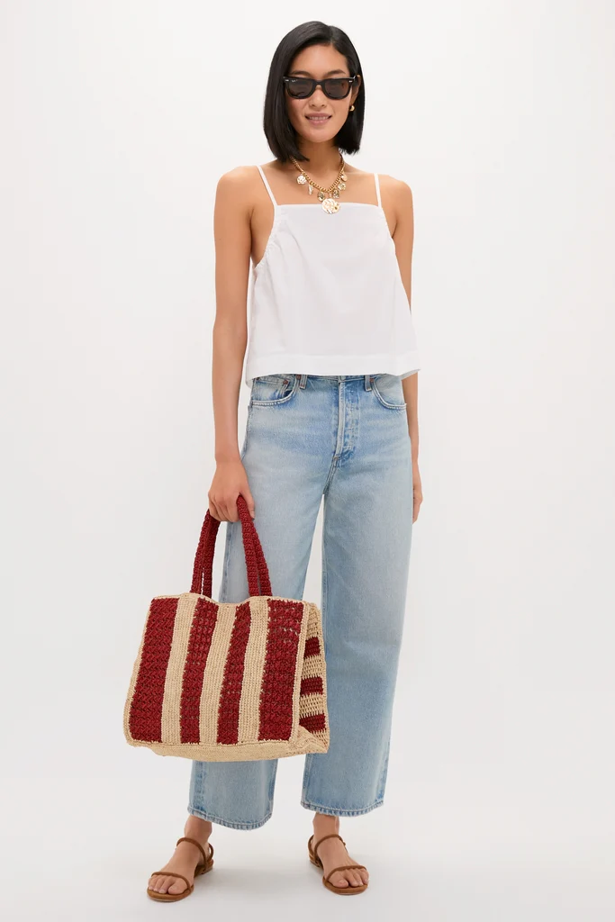 Natural and Rust Serena Large Striped Tote - Image 3