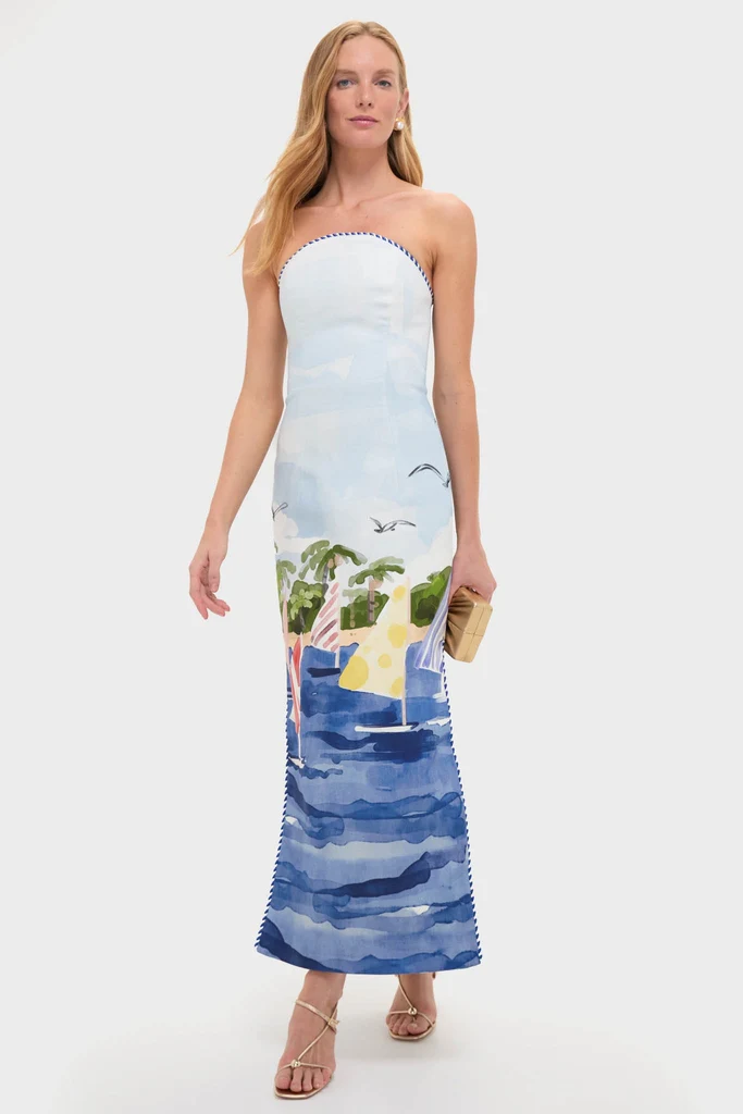 Nautical Print Ava Bustier Maxi Dress - Image 2